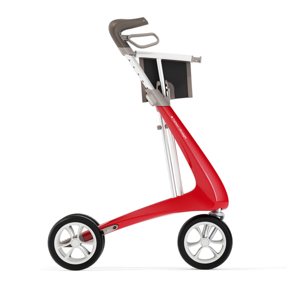 Carbon Fiber Rollator, 16.5" W X 24" H Regular Seat, BYA100MDR, Red - 1 Each