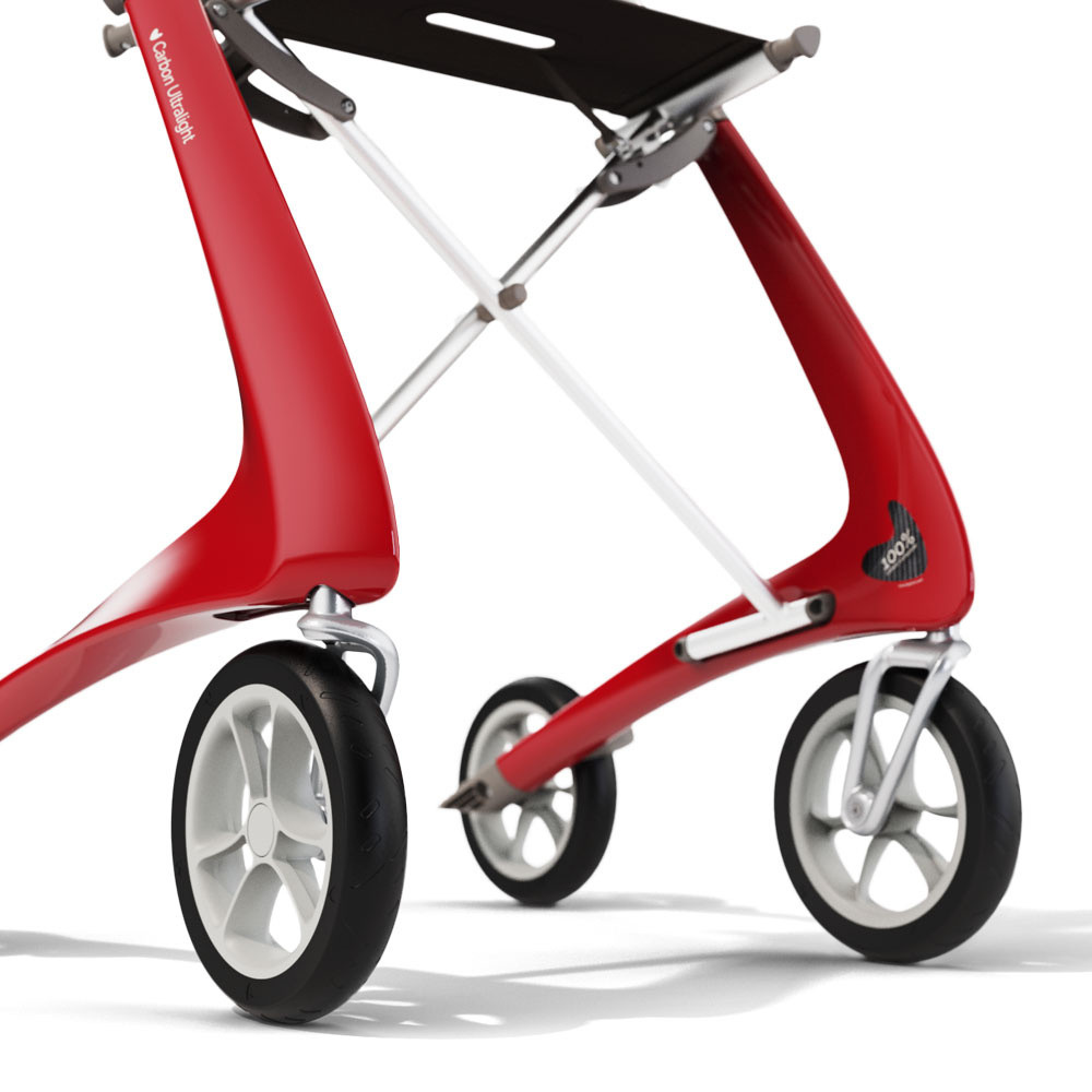 Carbon Fiber Rollator, 16.5" W X 24" H Regular Seat, BYA100MDR, Red - 1 Each