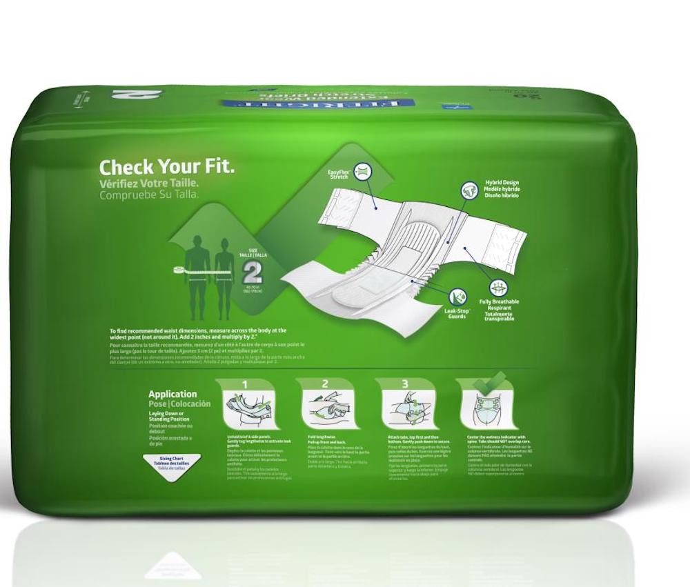 FitRight Extended Wear Stretch Briefs, Size 2, FREW2Z, Bag of 20