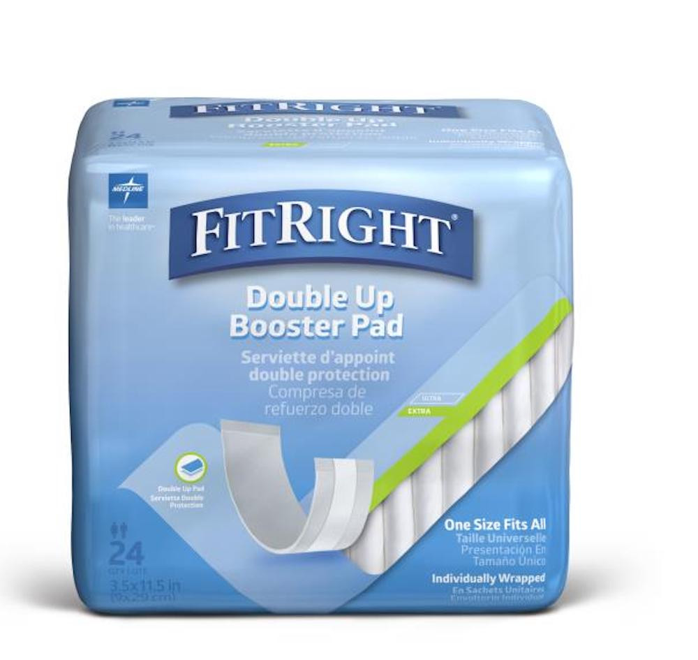 FitRight Double Up Thin Incontinence Booster Pads, MSC90180H, 7" X 17" - Bag of 30