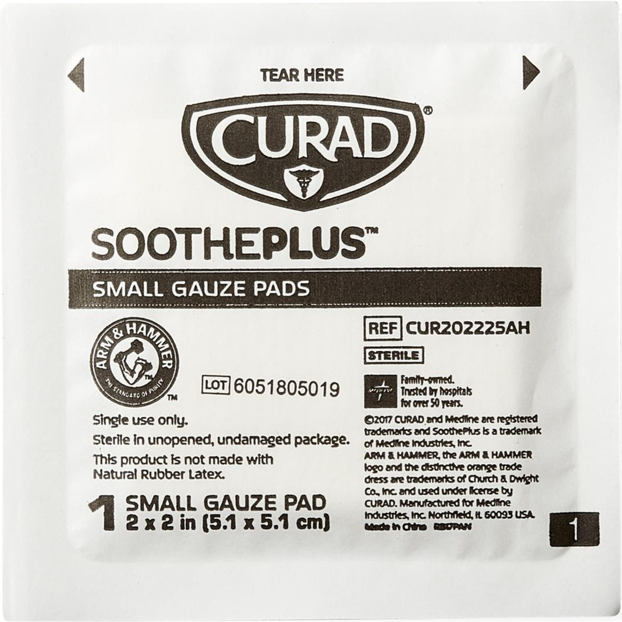 Curad SoothePlus Gauze Pads with Arm and Hammer, CUR202225AH, Small (2" X 2") - Case of 25
