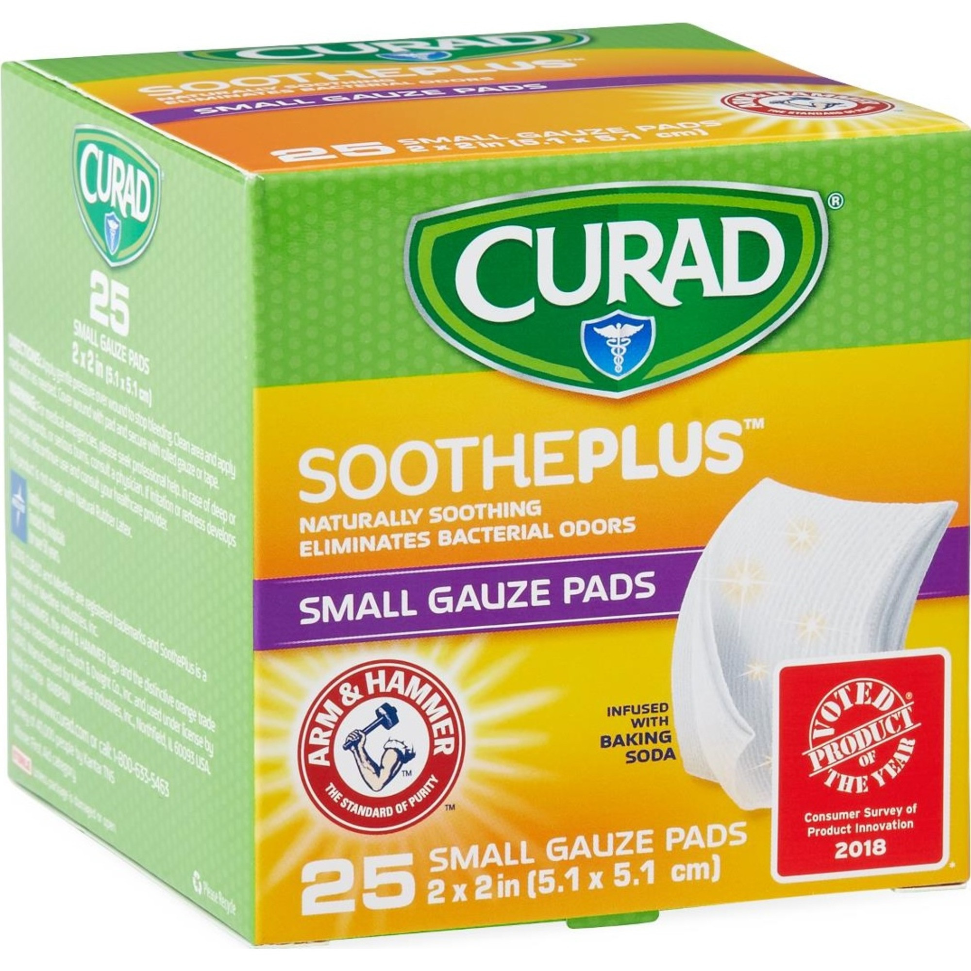Curad SoothePlus Gauze Pads with Arm and Hammer, CUR202225AH, Small (2" X 2") - Case of 25