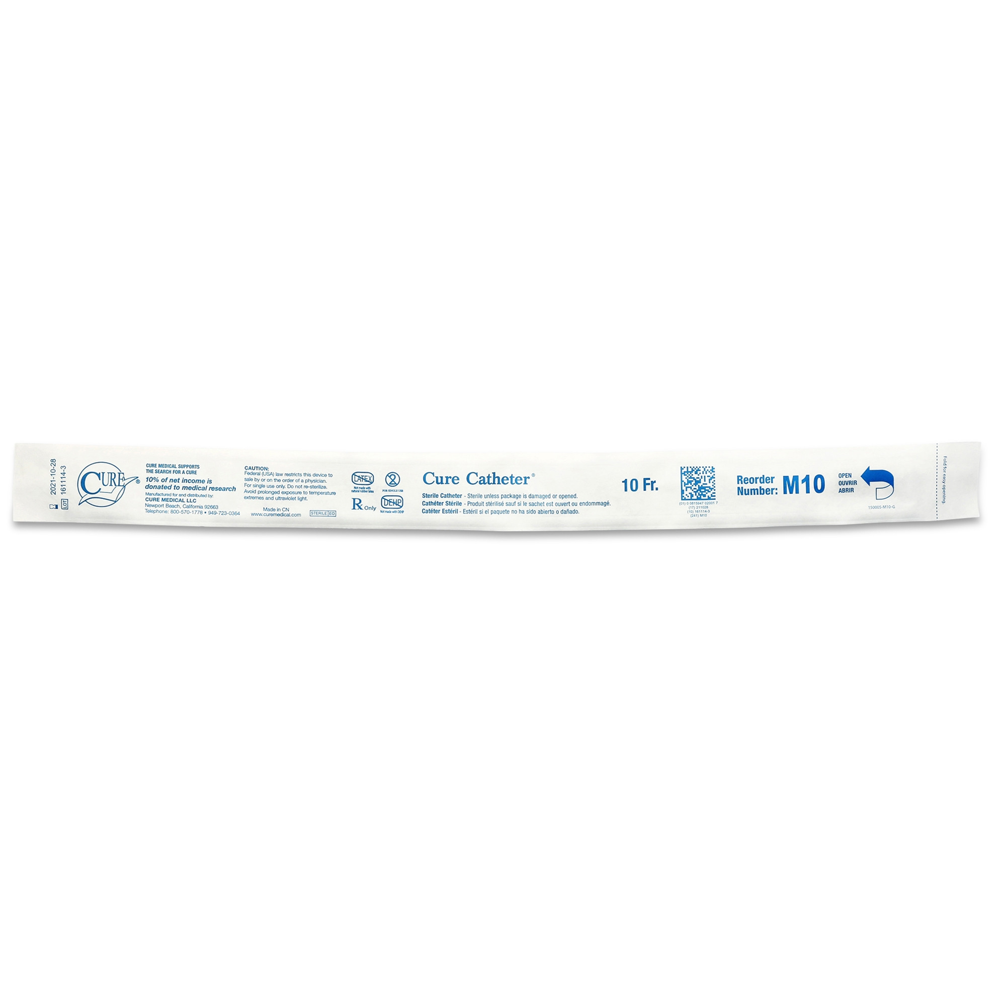 Cure Catheter Male Straight Tip Intermittent Catheter, 16"
