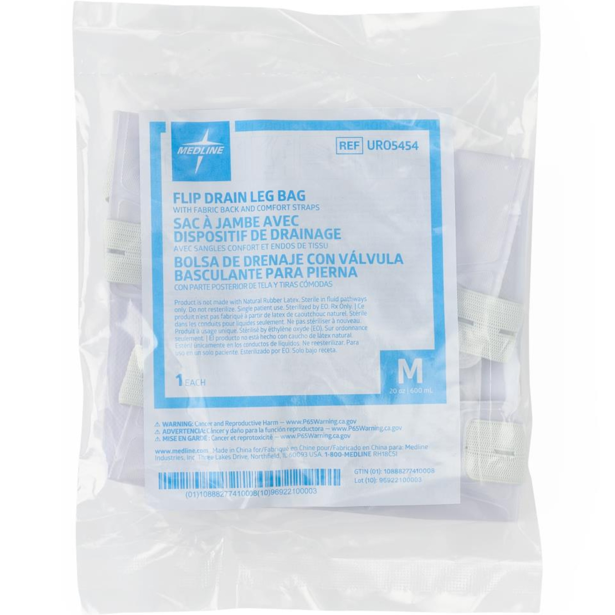 Medline Urinary Leg Bag with Elastic Straps, Flip-Drain Spout