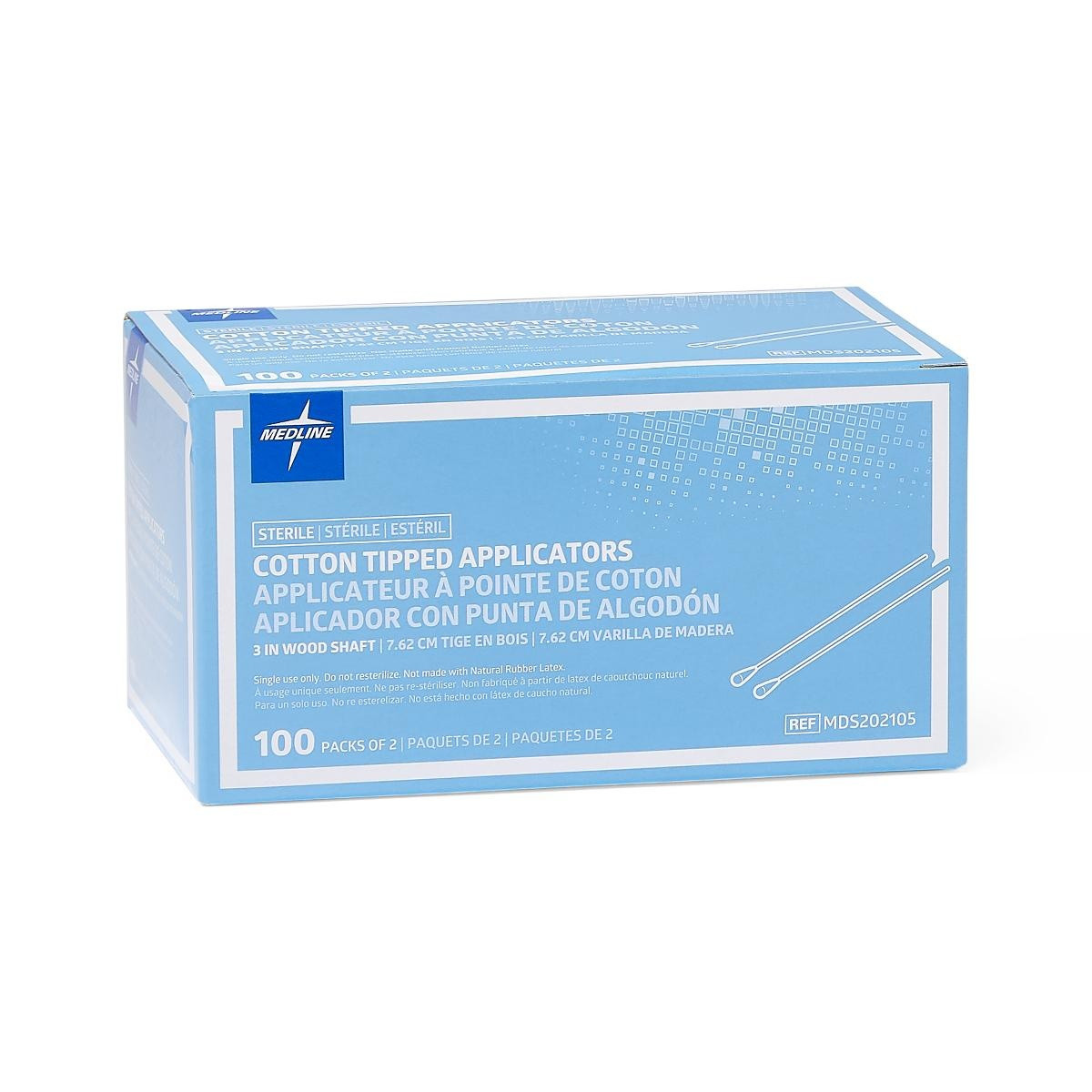 Medline Cotton-Tipped Wood Applicators, MDS202105Z, 3" - Box of 200