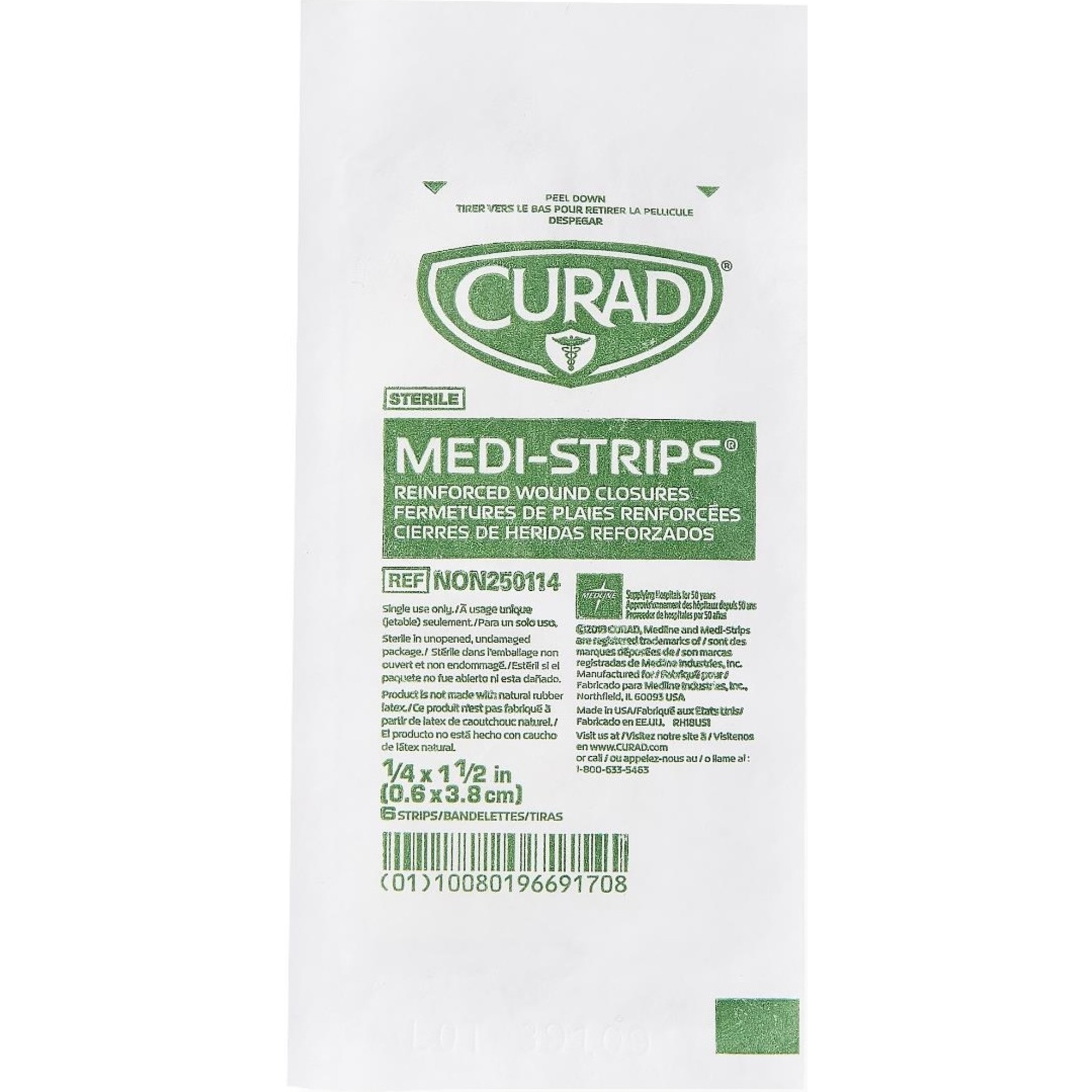 Curad Medi-Strip Reinforced Wound Closures, NON250114Z, 1/4" X 1 1/2" - Box of 300