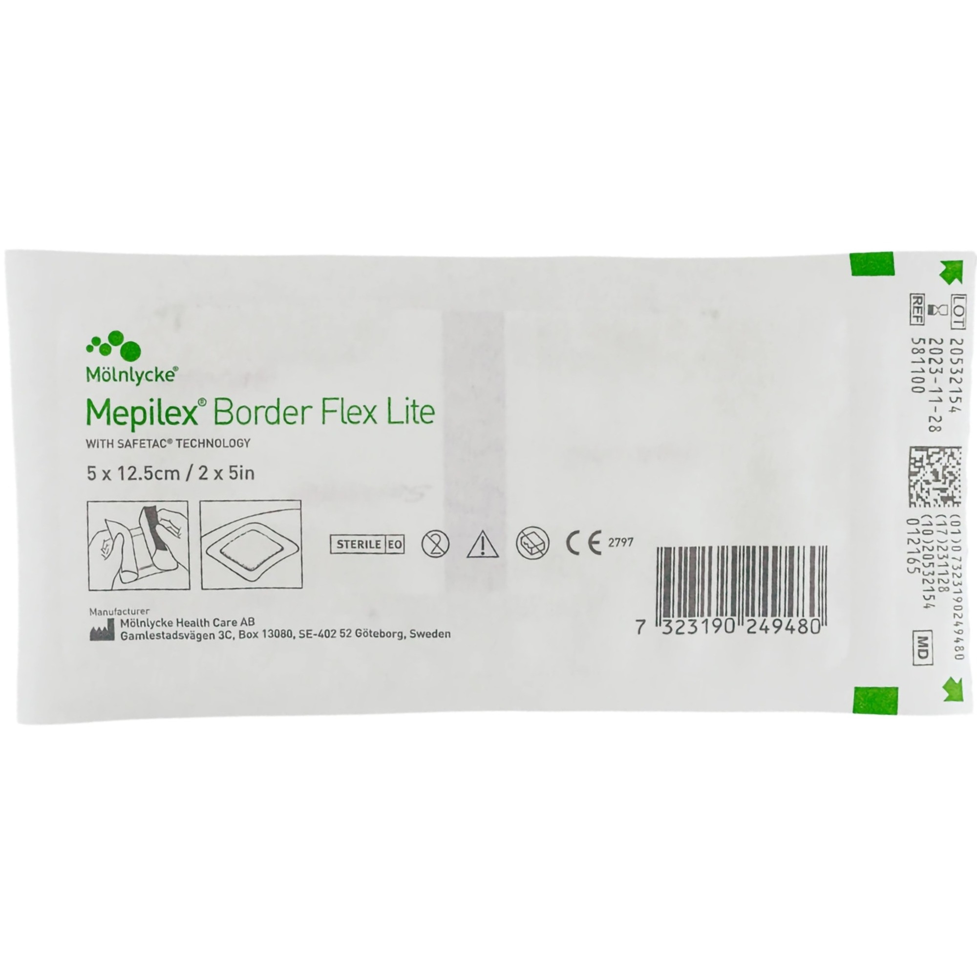 Mepilex Border Flex Lite Silicone Adhesive Dressing with Border, 581100, 2" X 5" - Box of 5