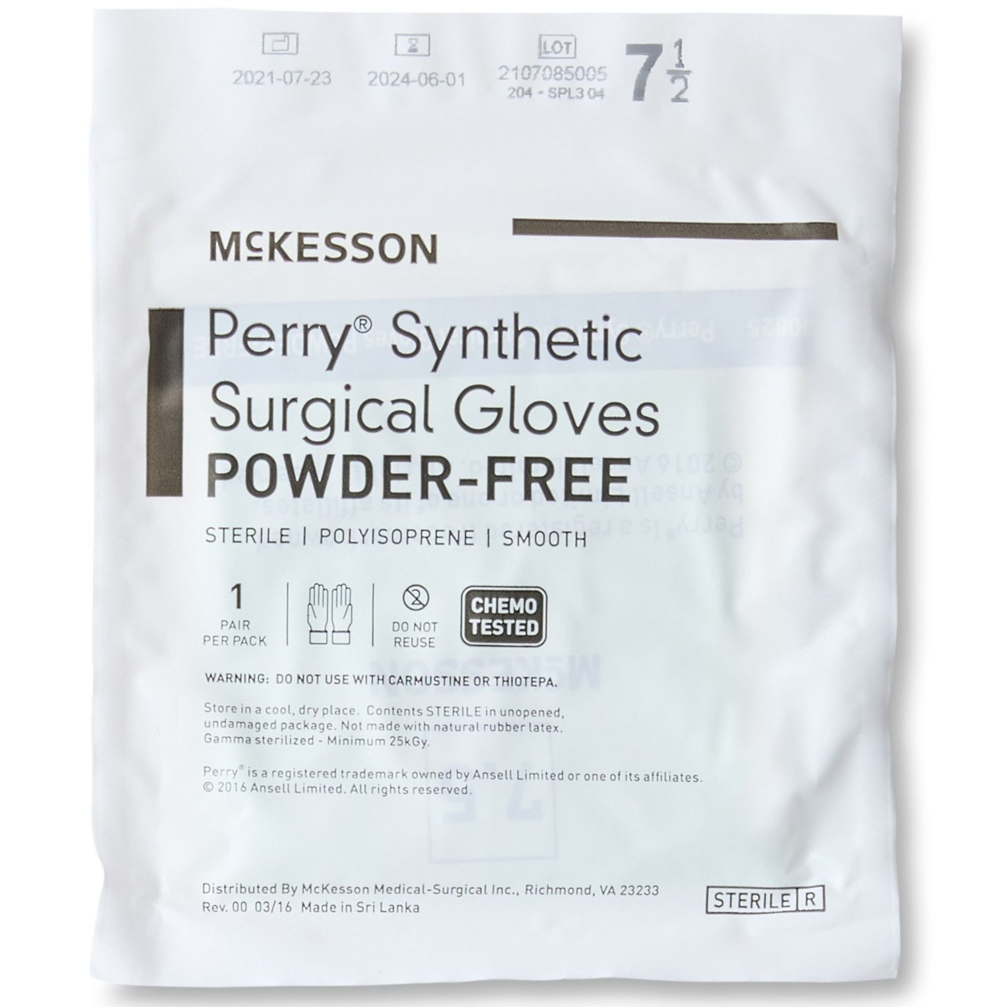 McKesson Perry Synthetic Surgical Gloves, Powder-Free, Size 7.5 , 20-2075N, Box of 50