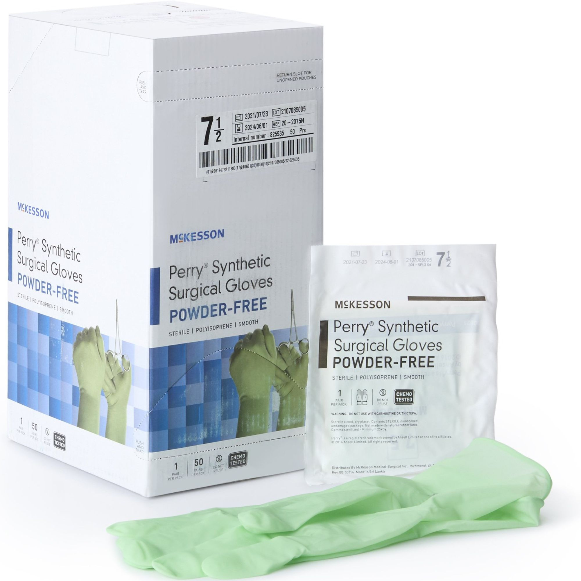 McKesson Perry Synthetic Surgical Gloves, Powder-Free, Size 7.5