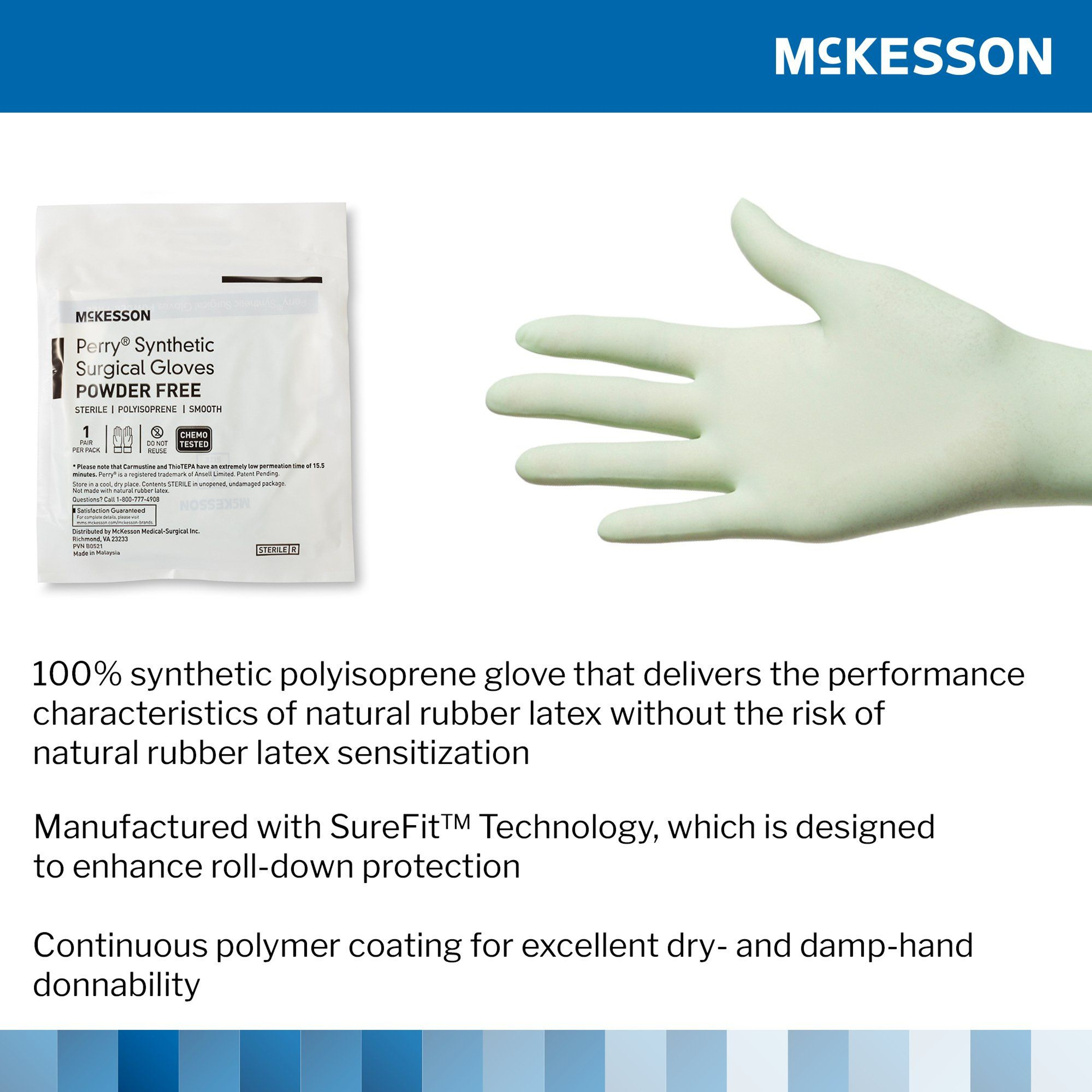 McKesson Perry Synthetic Surgical Gloves, Powder-Free, Size 7.5