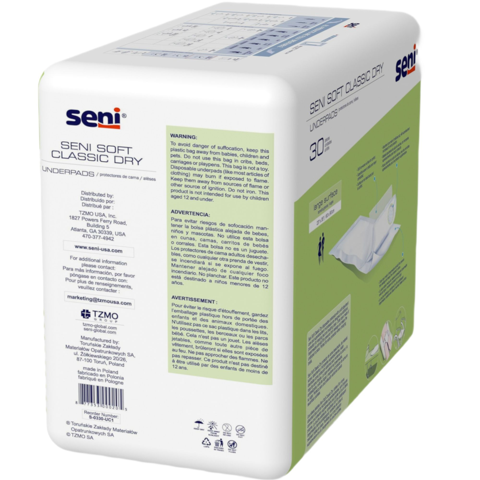 Seni Soft Classic Dry Underpads, Light Absorbency