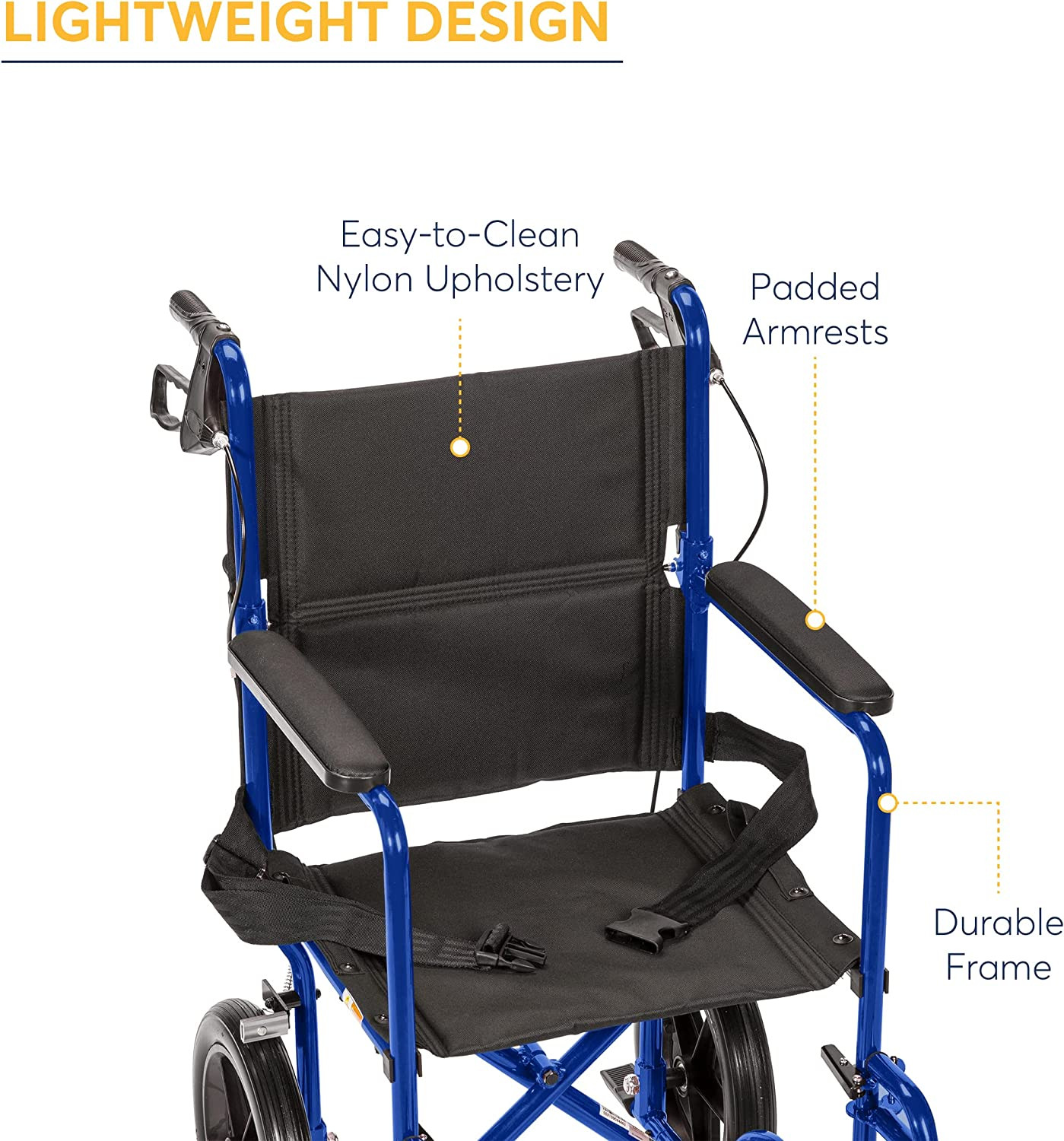 drive Expedition Lightweight Transport Wheelchair, EXP19LTBL, 1 Each