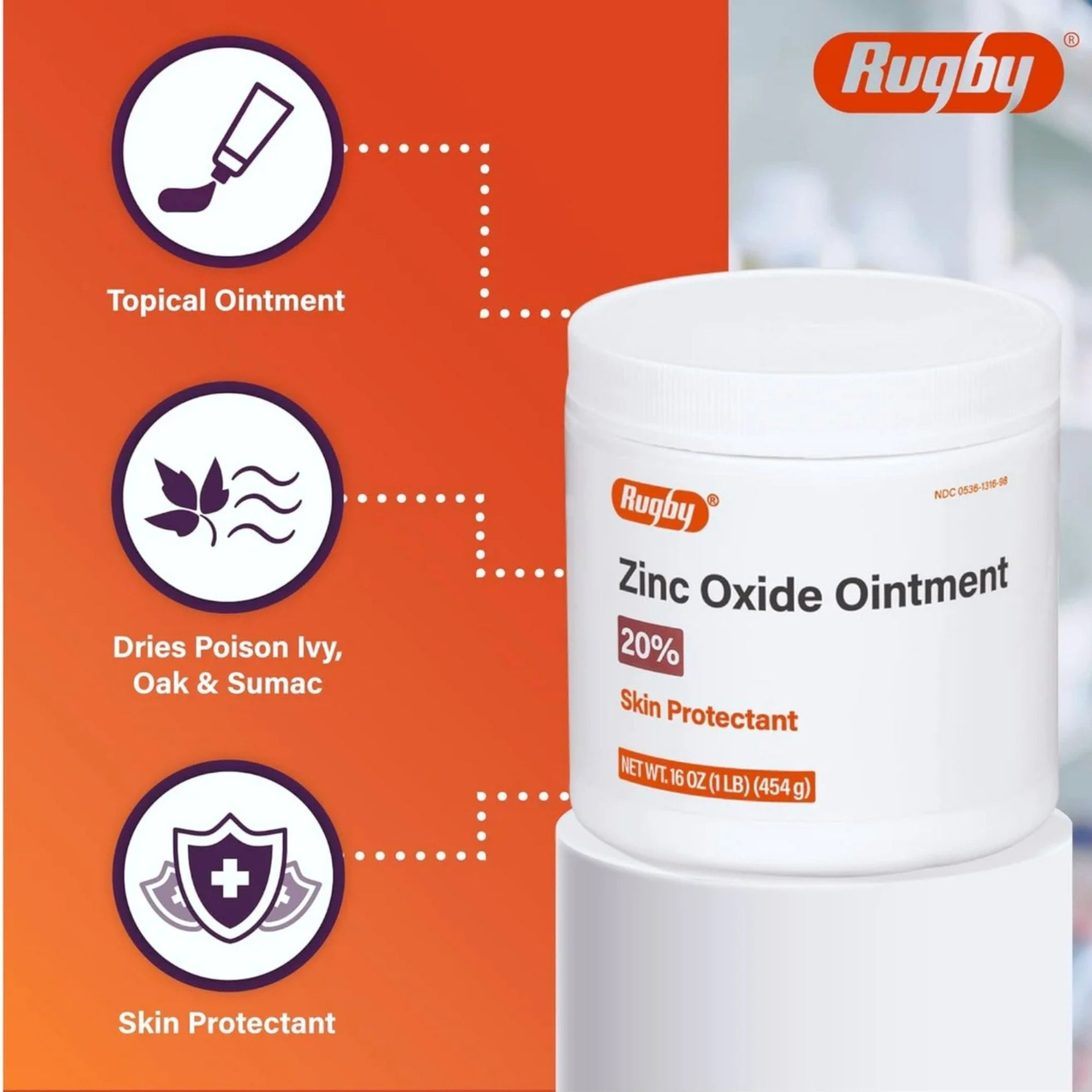 Rugby Zinc Oxide Skin Protectant Ointment, 00536131698, 16 oz.  - 1 Each