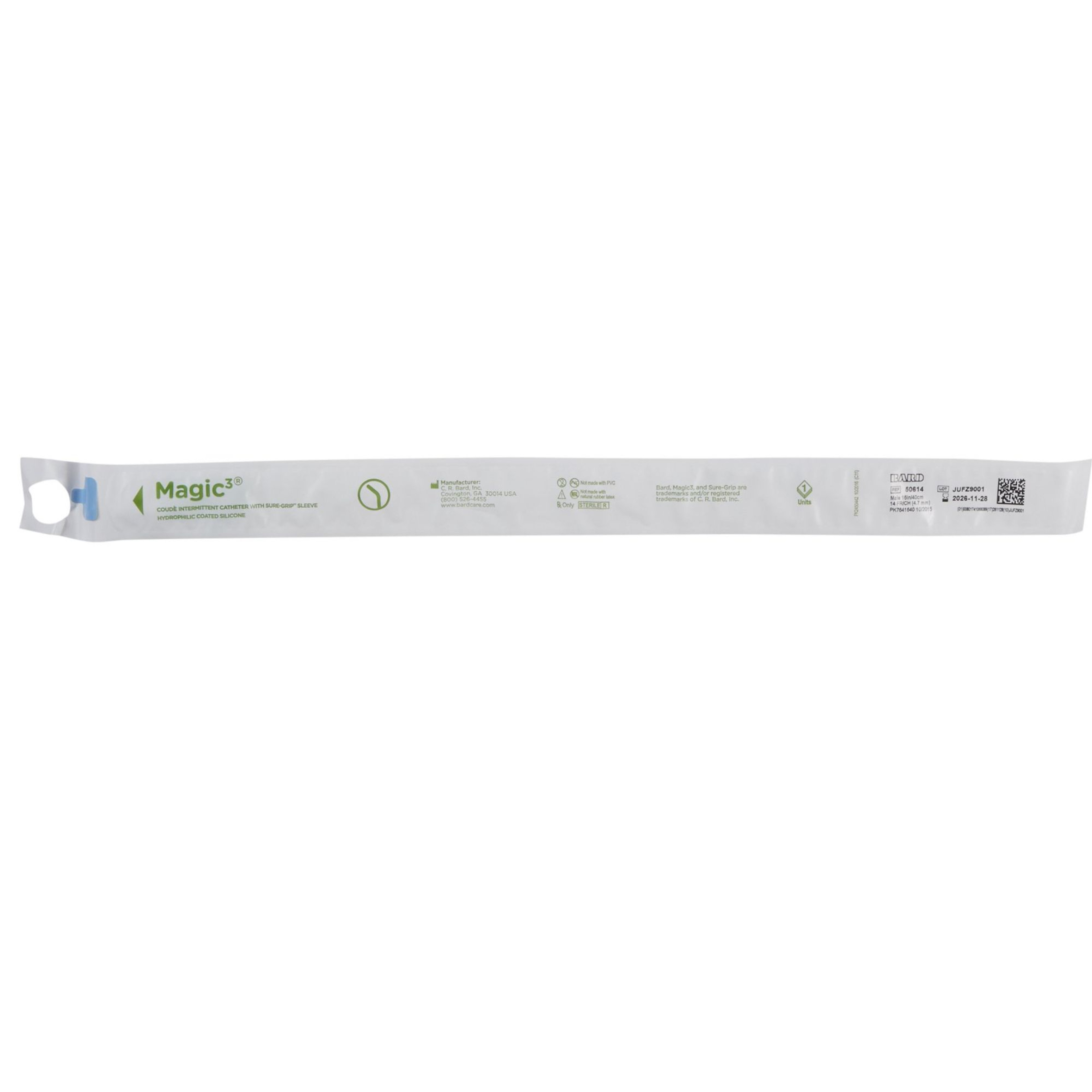 Magic3 Hydrophilic Male Intermittent Coude Tip Catheter with Sure-Grip, 16" Length