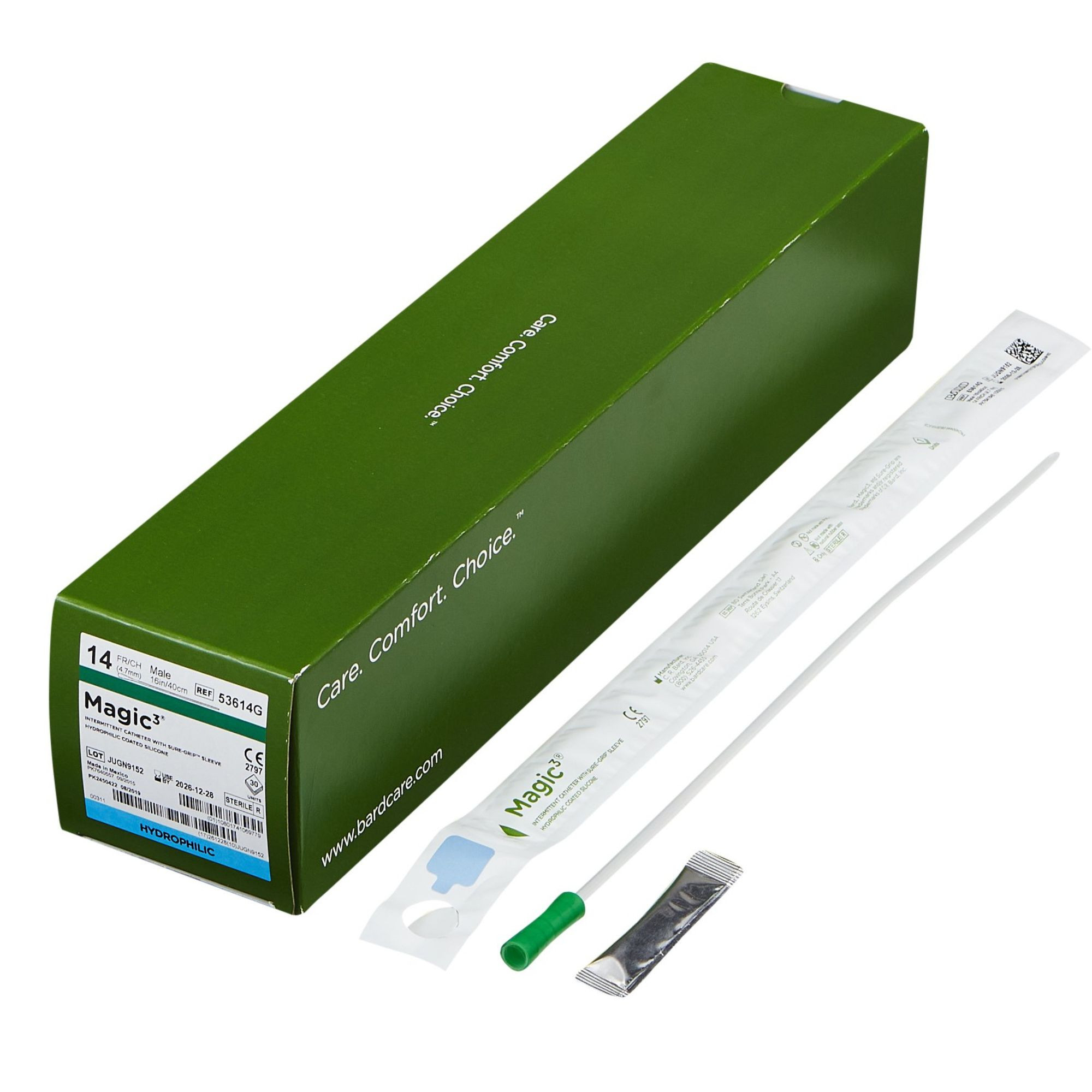 Magic3 Hydrophilic Male Intermittent Straight Tip Catheter with Sure-Grip, 16" Length