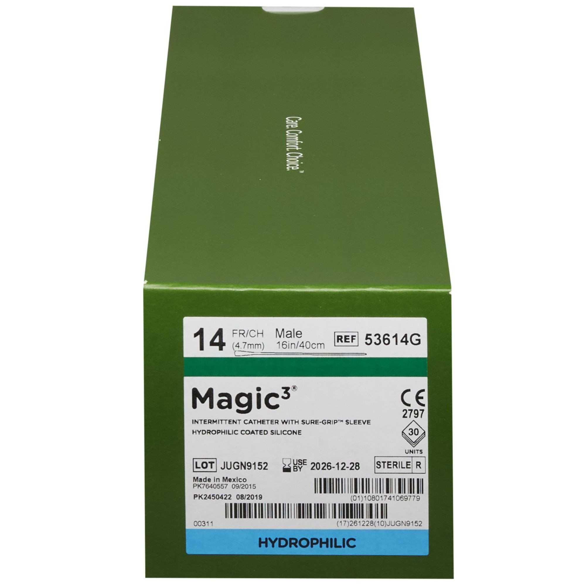 Magic3 Hydrophilic Male Intermittent Straight Tip Catheter with Sure-Grip, 16" Length