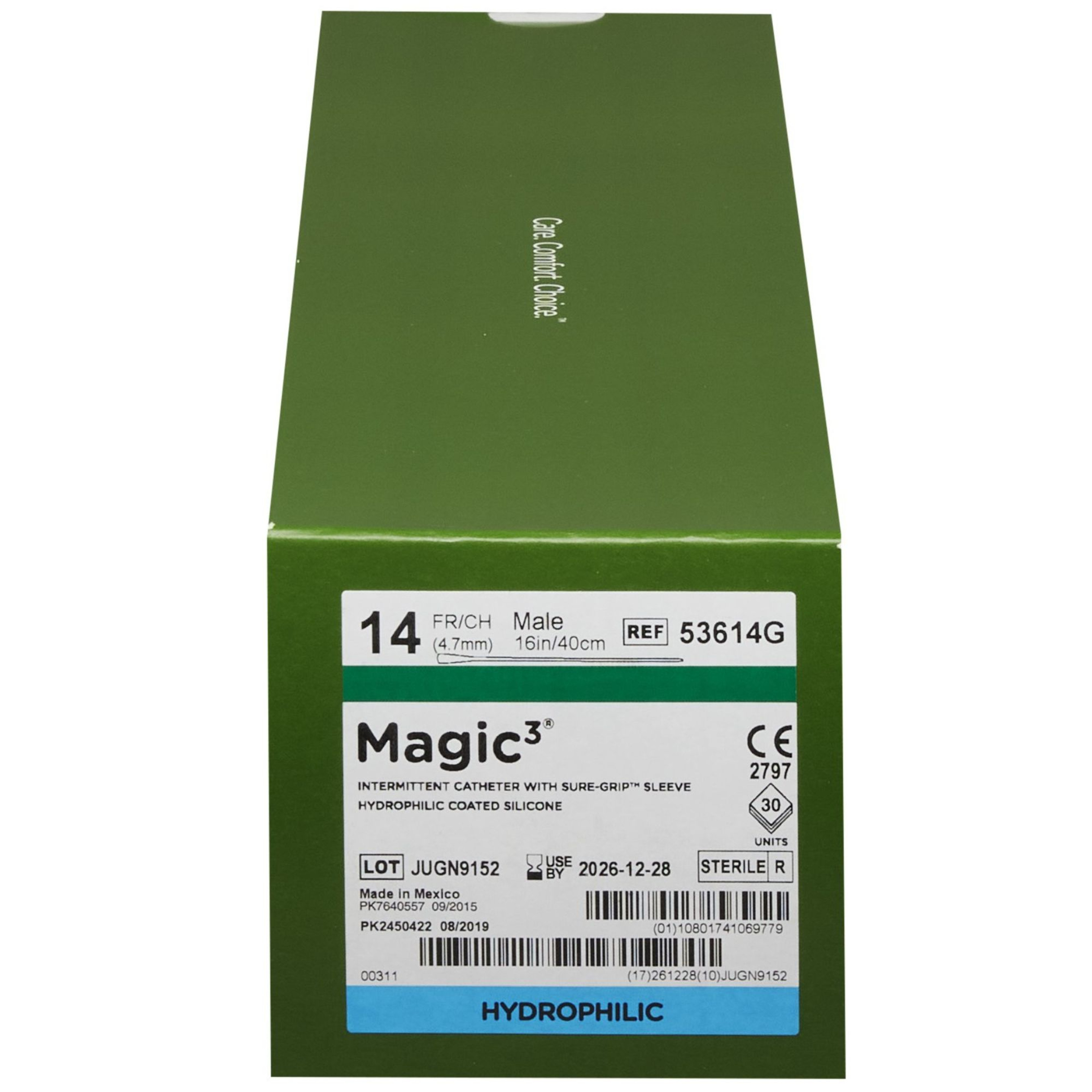 Magic3 Hydrophilic Male Intermittent Straight Tip Catheter with Sure-Grip, 16" Length