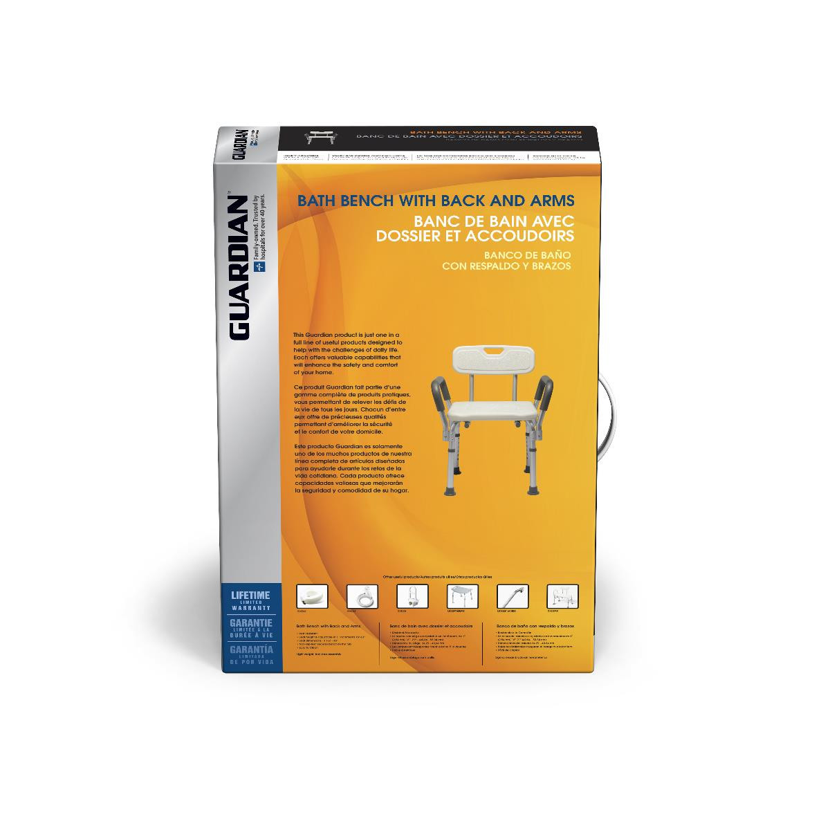 Medline Bath Bench with Back and Arms, MDS89745RAH, 1 Each