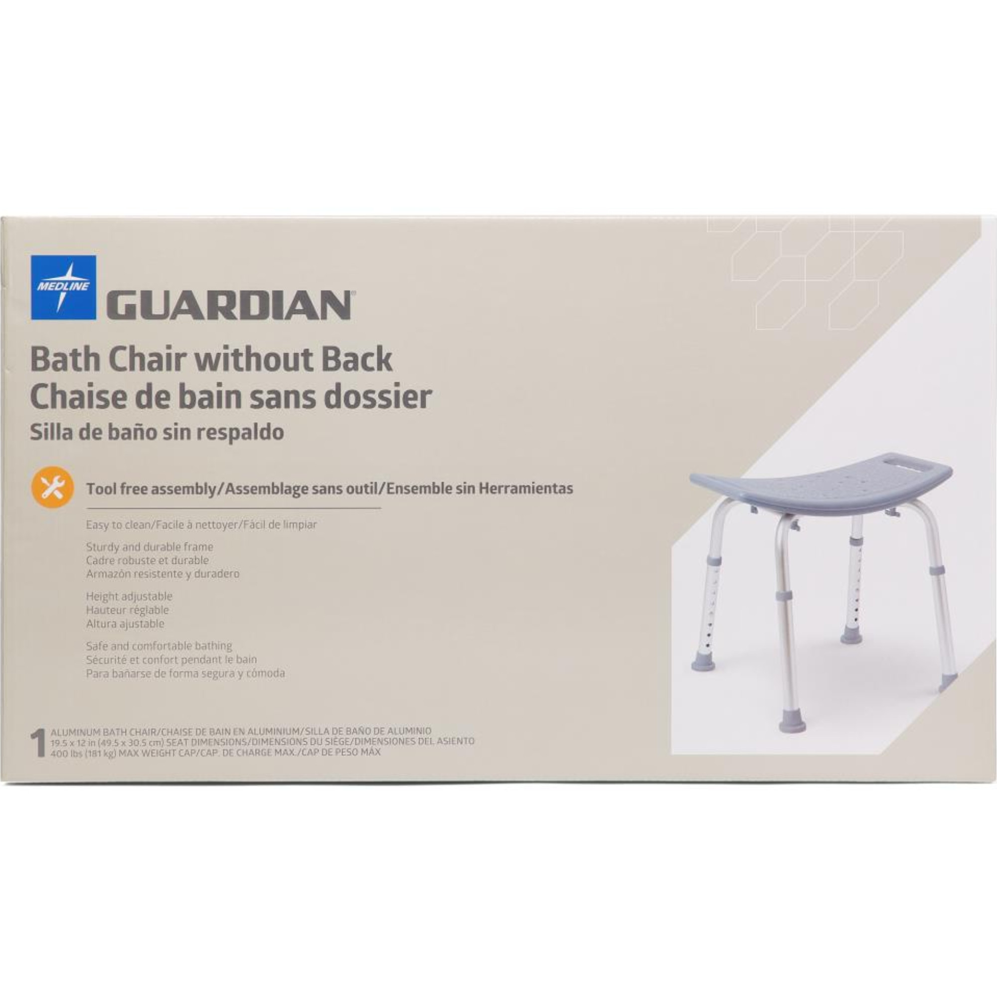 Medline Aluminum Shower Bench without Back