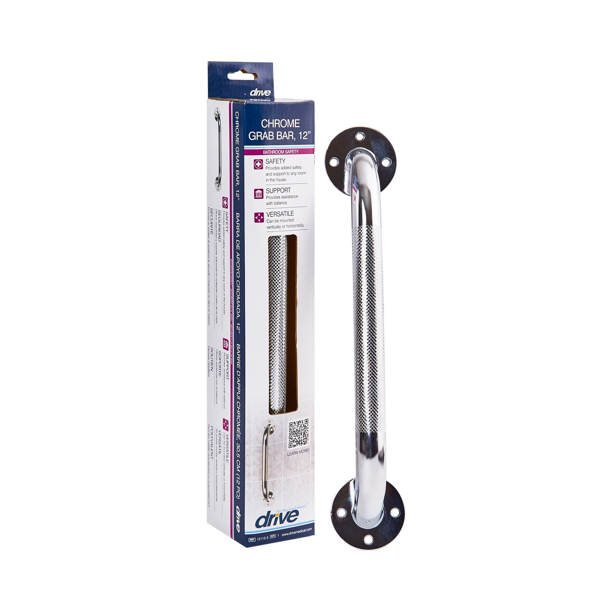 drive Chrome Knurled Grab Bar, 12112-3, 12" - 1 Each