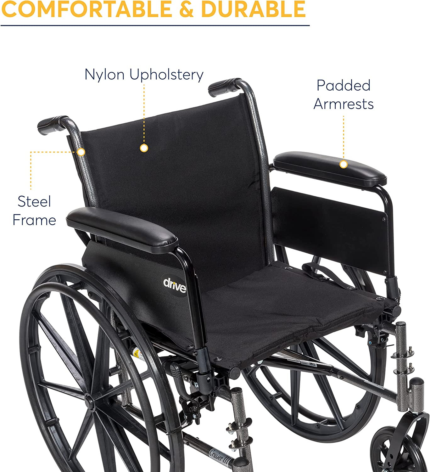 drive Cruiser III Lightweight Wheelchair, K318DFA-ELR, 18" - 1 Each