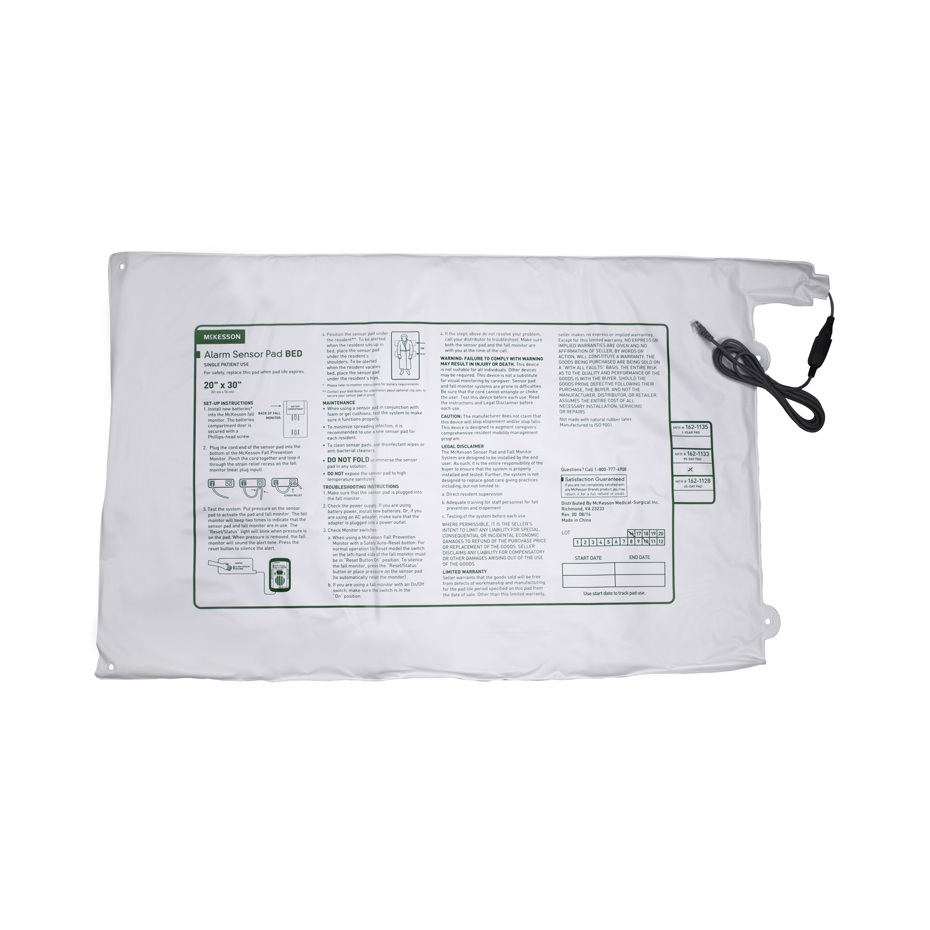 McKesson Bed Alarm Sensor Pad, 162-1133, 20 X 30" - 1 Each