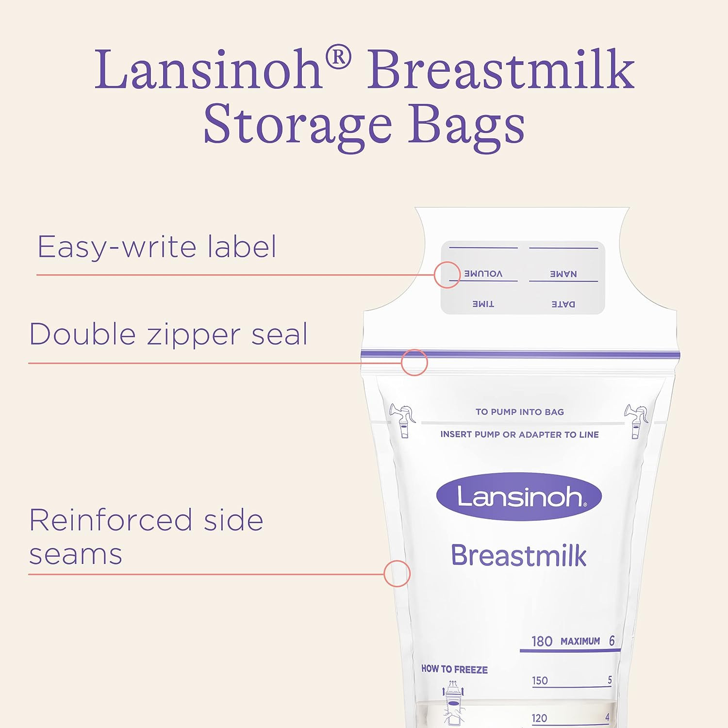 Lansinoh Breast Milk Clear Storage Bag, 6 oz.