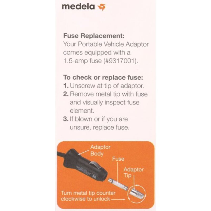 Medela Portable Vehicle Adaptor for Breast Pump, 12V