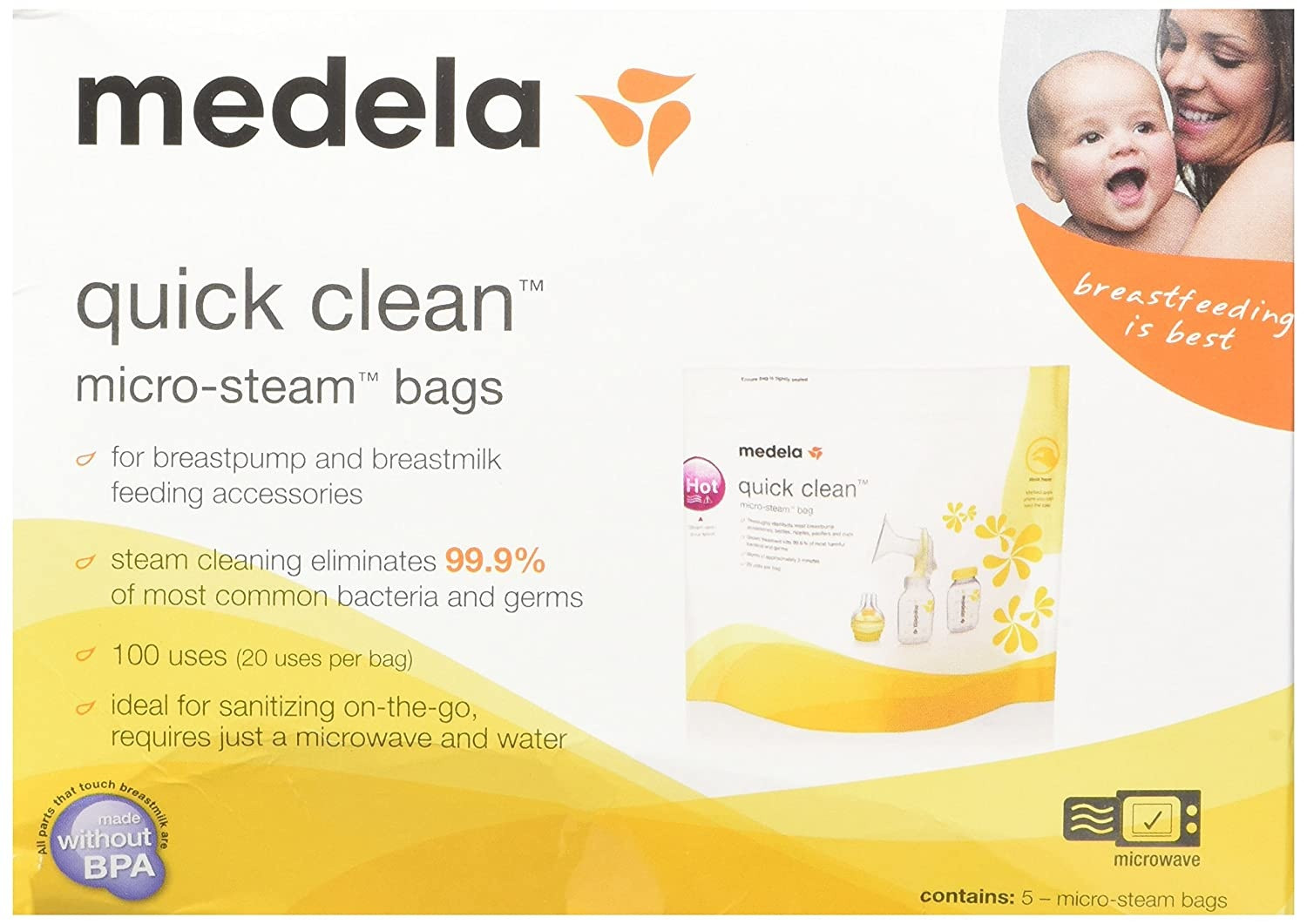 Medela Quick Clean Micro-Steam Bag, 87024NA, Box of 5