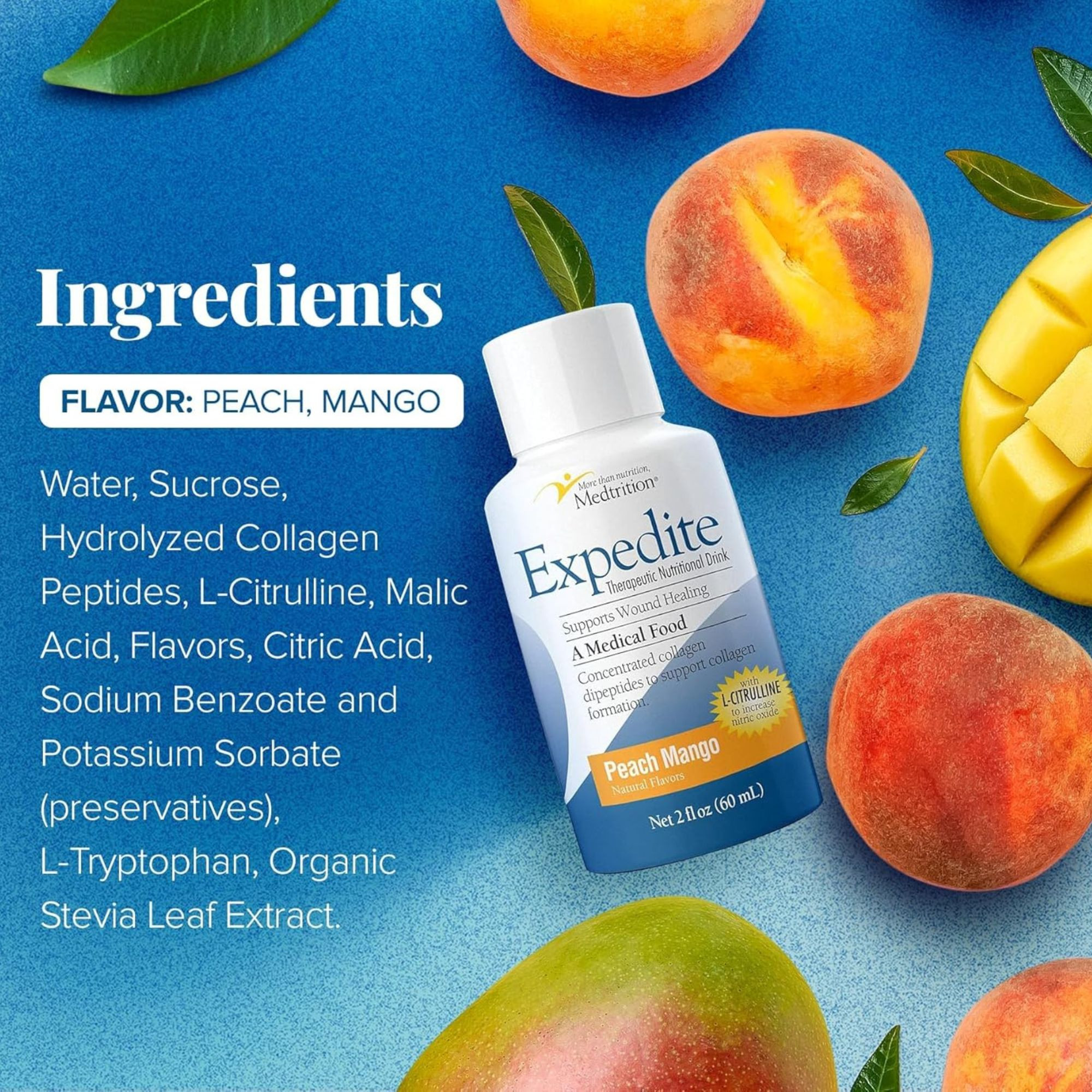 Medtrition Expedite Fast Track Wound Healing Drink, Peach Mango, 2 oz. Bottle, 18800, Peach Mango Flavor - Case of 48