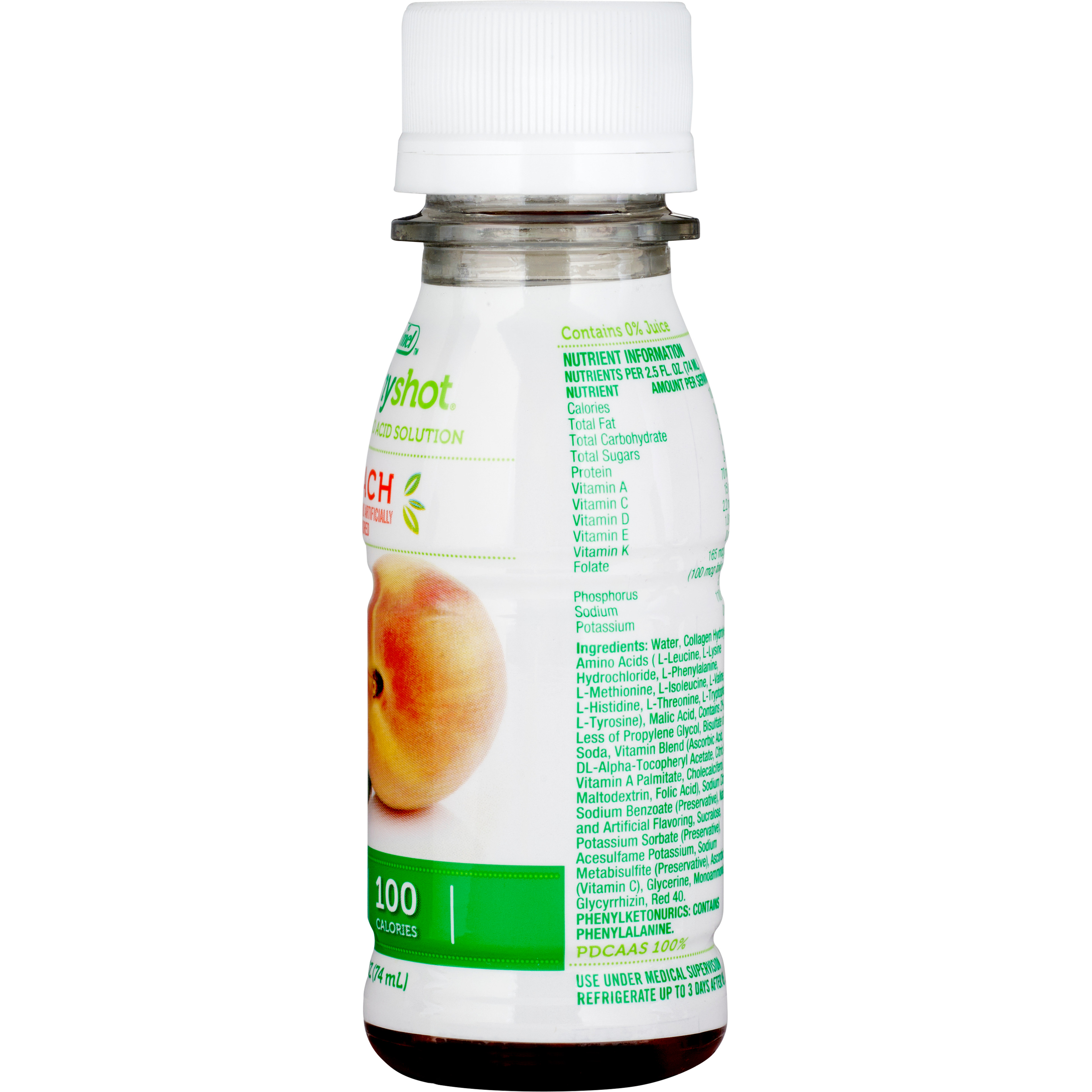 Healthy Shot Protein Supplement, Peach Flavor, 2.5 oz.