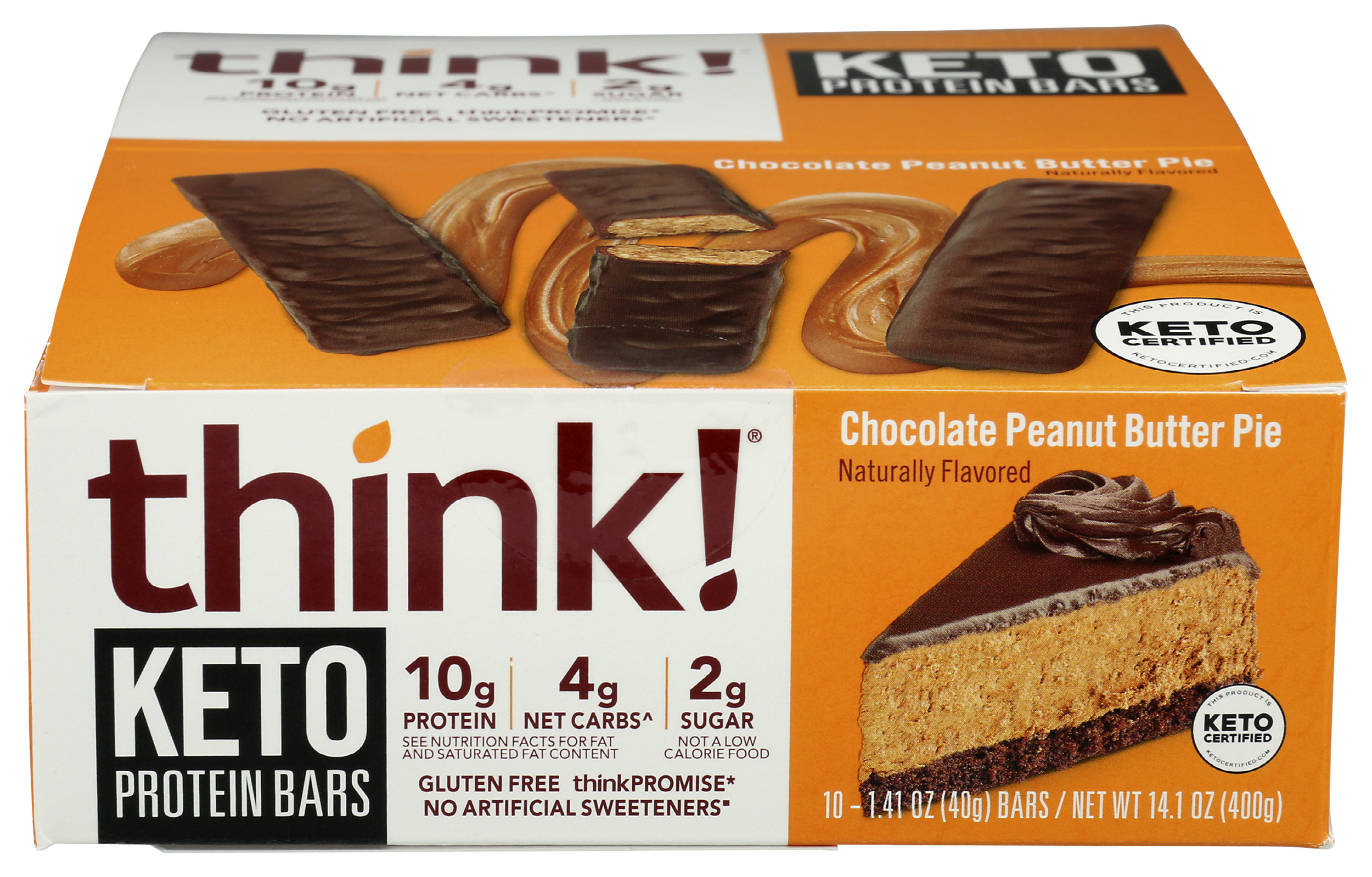 think! Keto Chocolate Peanut Butter Pie Protein Bars