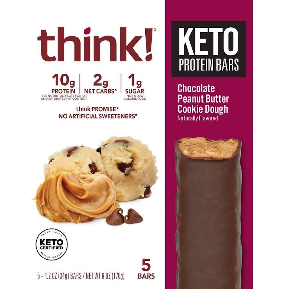 think! Keto Chocolate Peanut Butter Cookie Dough Protein Bars