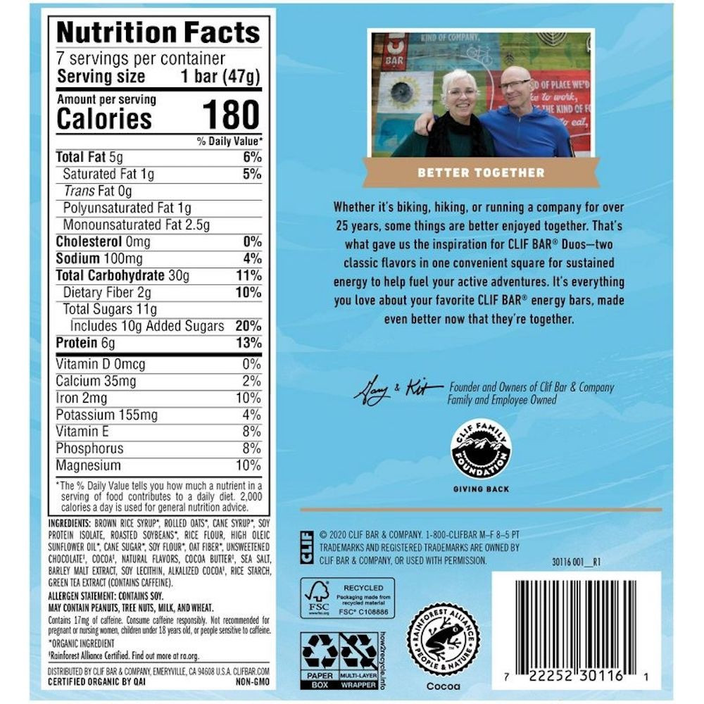 Clif Duos Mint and Chocolate Chip Energy Bars