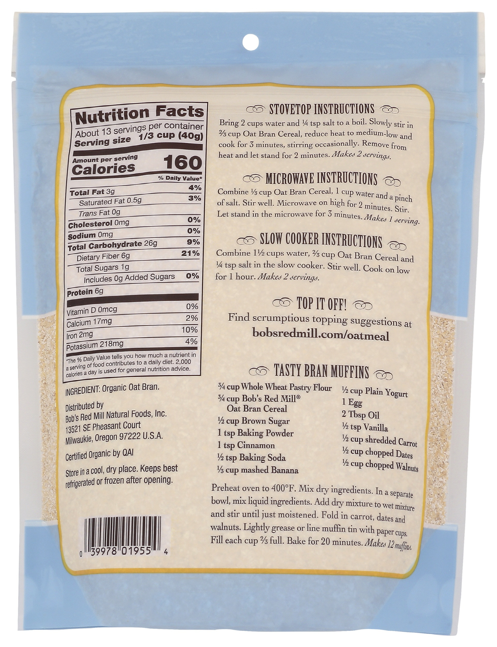 Bob's Red Mill Organic Oat Bran Hot Cereal