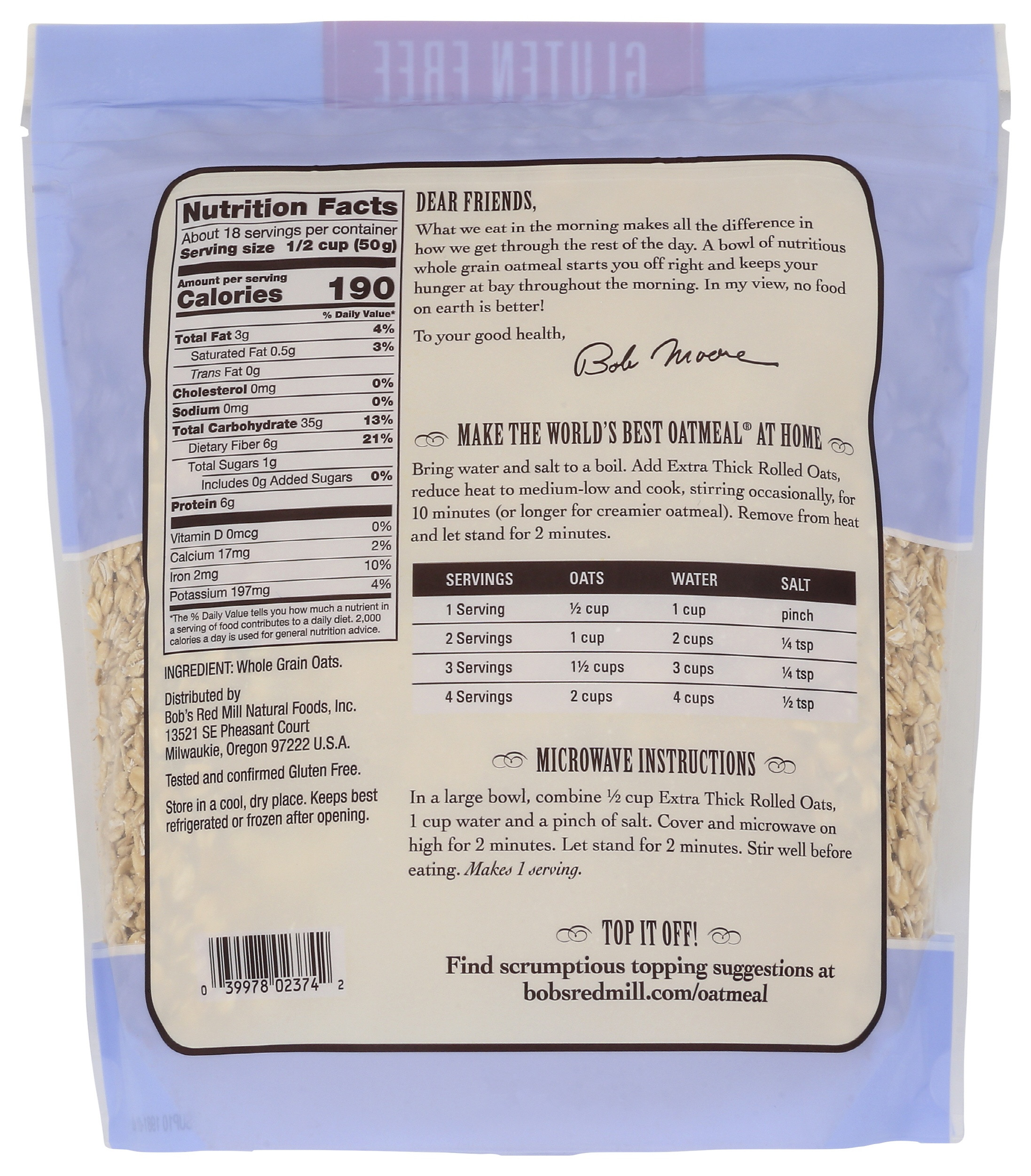 Bob's Red Mill Gluten Free Organic Quick Cooking Rolled Oats