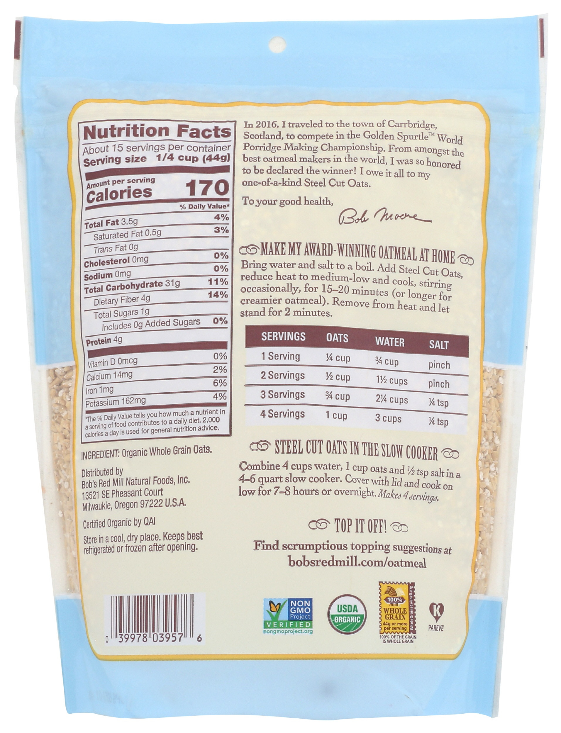 Bob's Red Mill Organic Steel Cut Oats