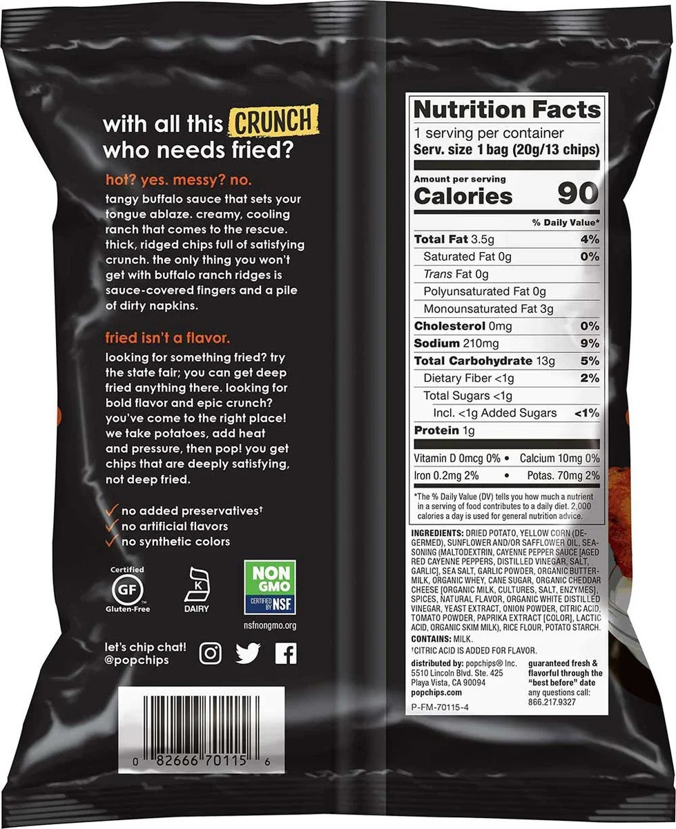 Popchips Buffalo Ranch Ridges Potato Chips