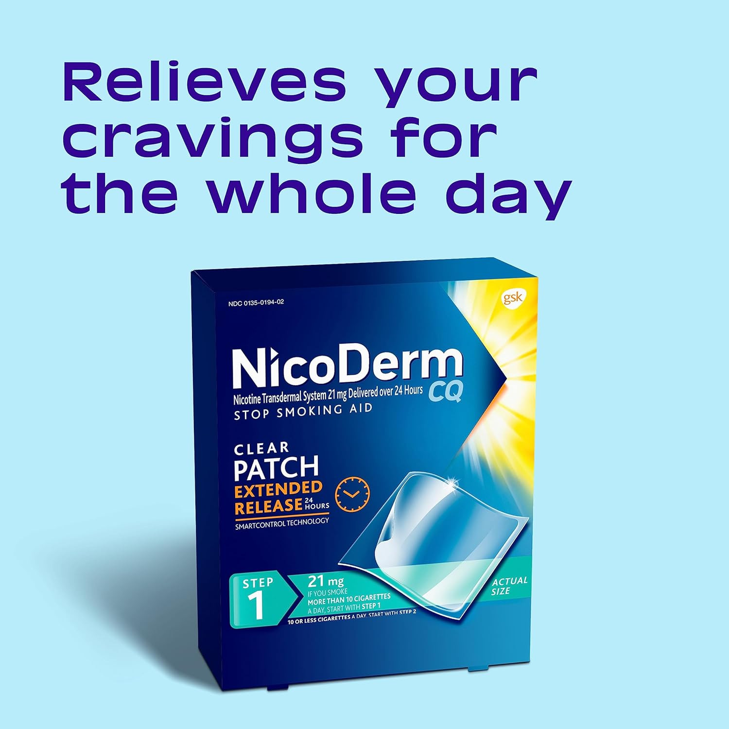 NicoDerm CQ Step 1 Nicotine Clear Patches to Quit Smoking 21 mg