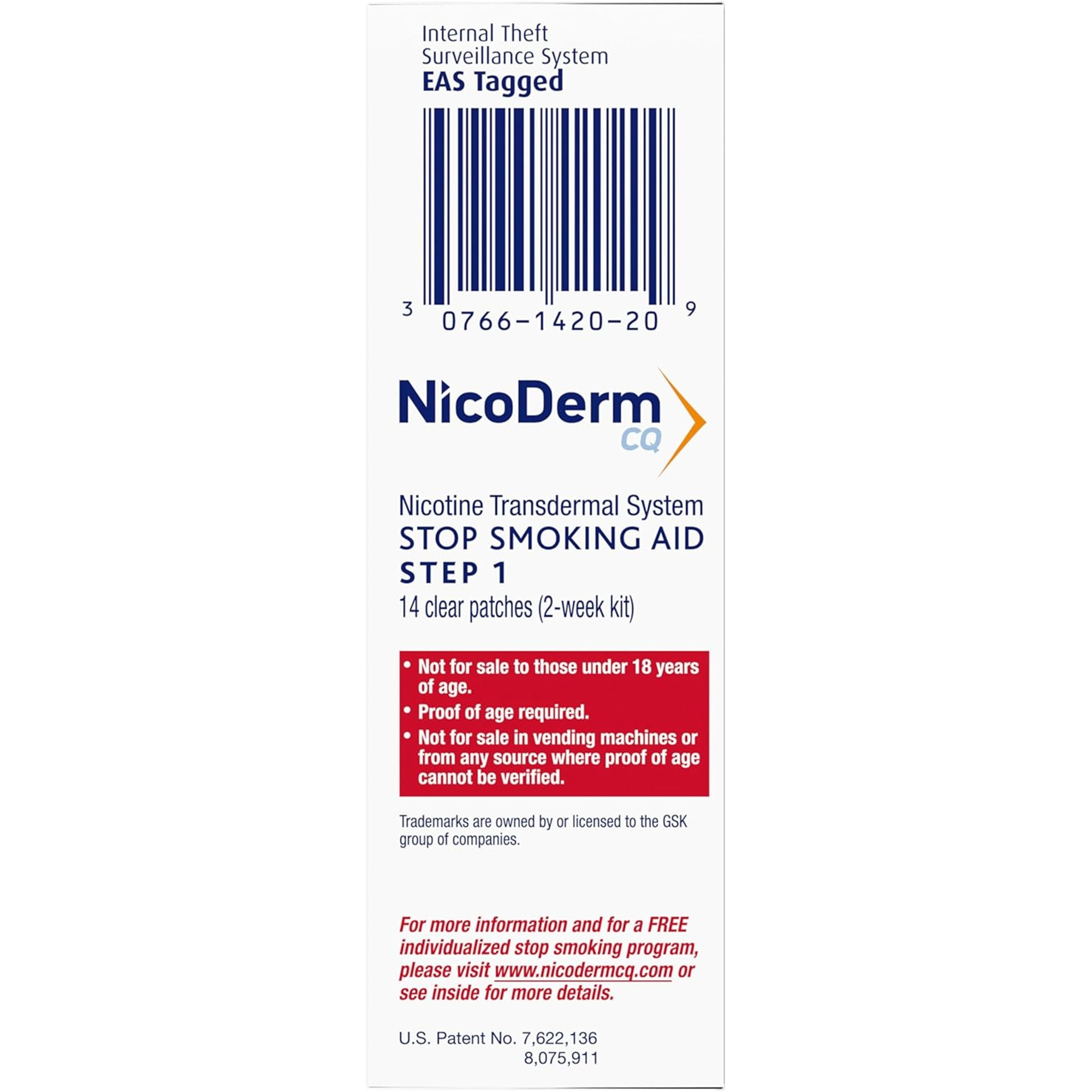 NicoDerm CQ Step 1 Nicotine Clear Patches to Quit Smoking 21 mg