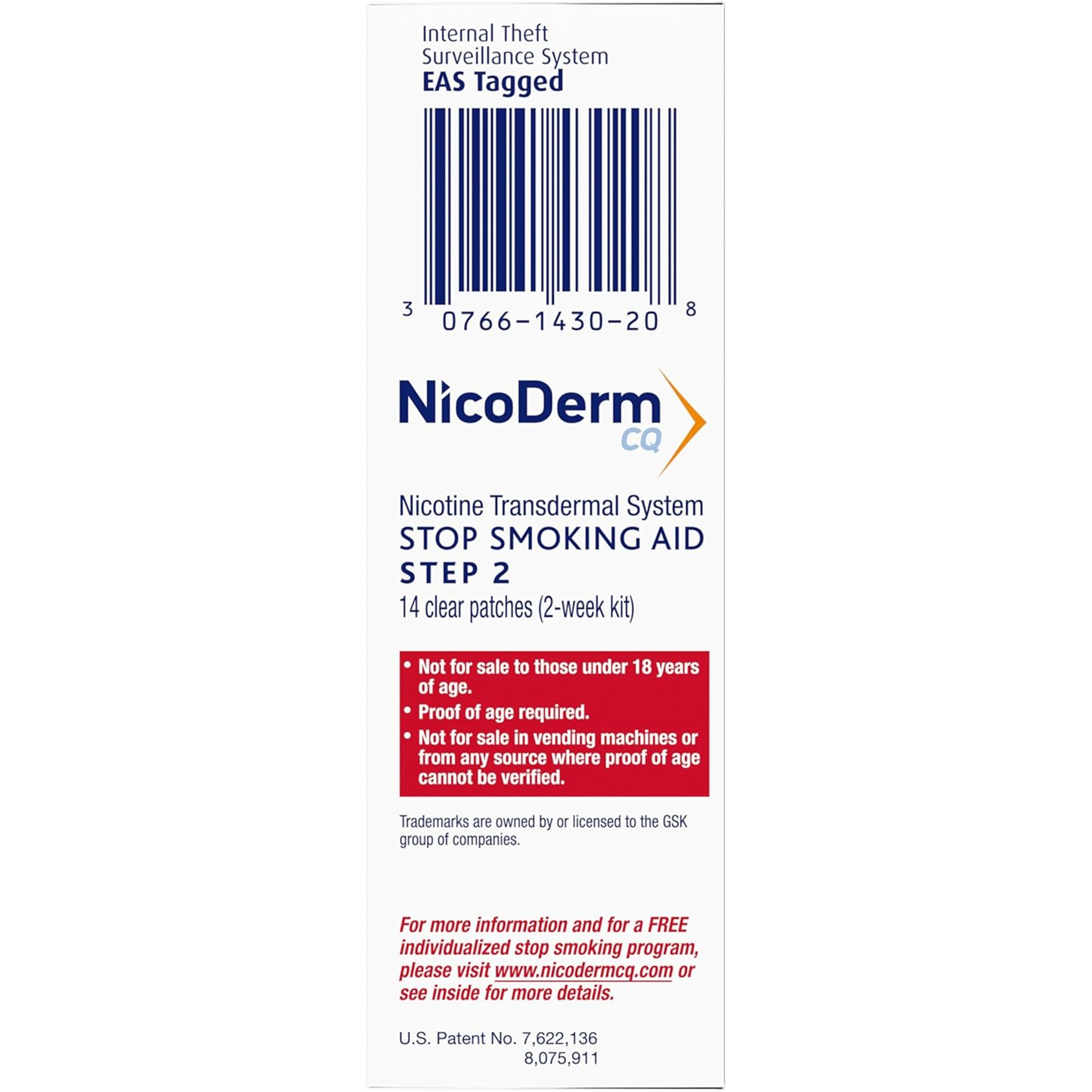 NicoDerm CQ Step 2 Nicotine Clear Patches to Quit Smoking 14 mg