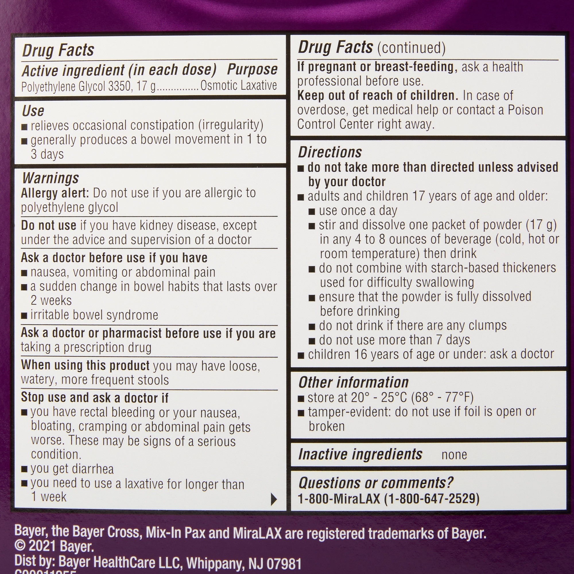 MiraLAX Mix-In Pax Laxative