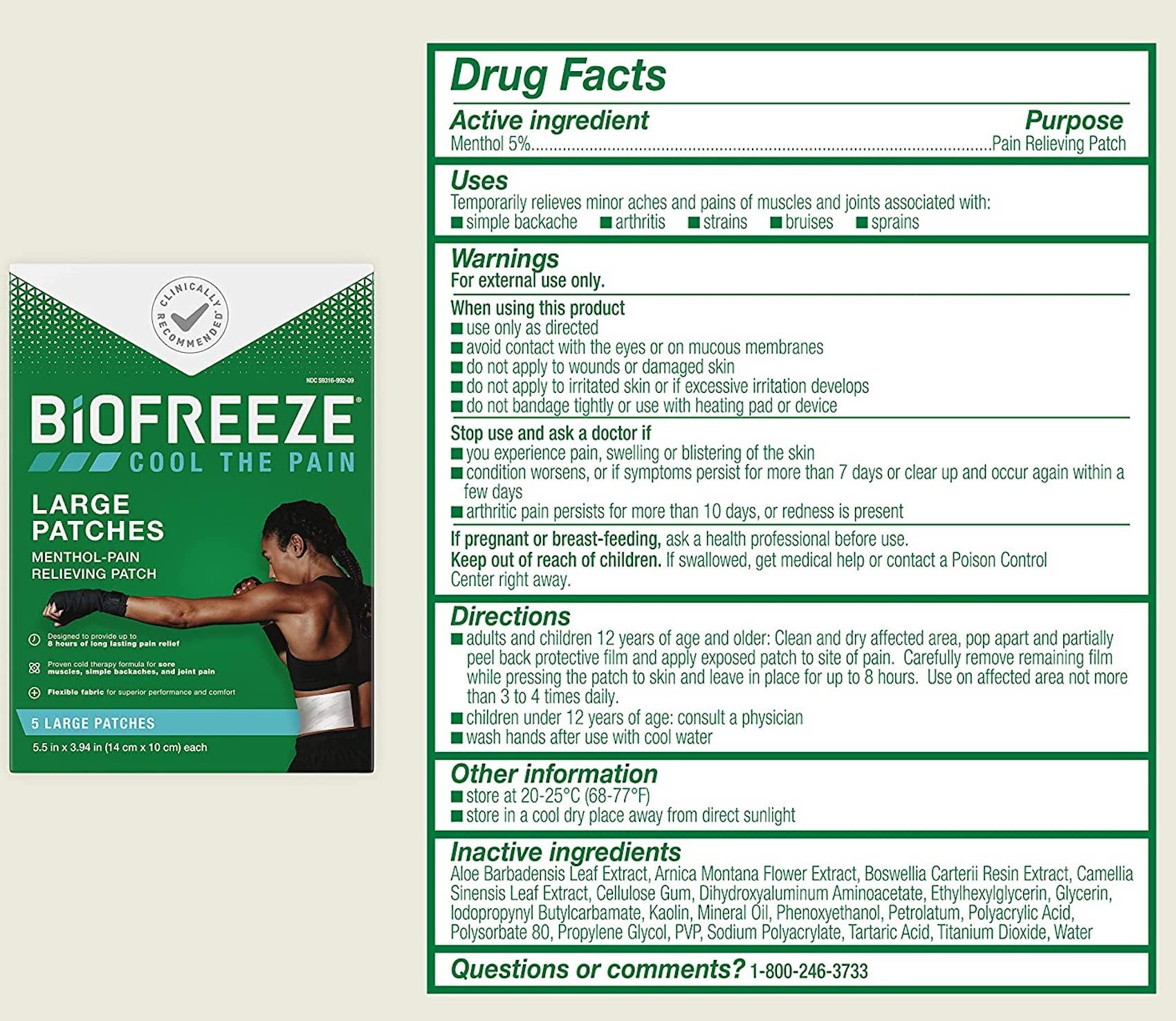Biofreeze Topical Pain Relief 5% Strength Menthol Patches