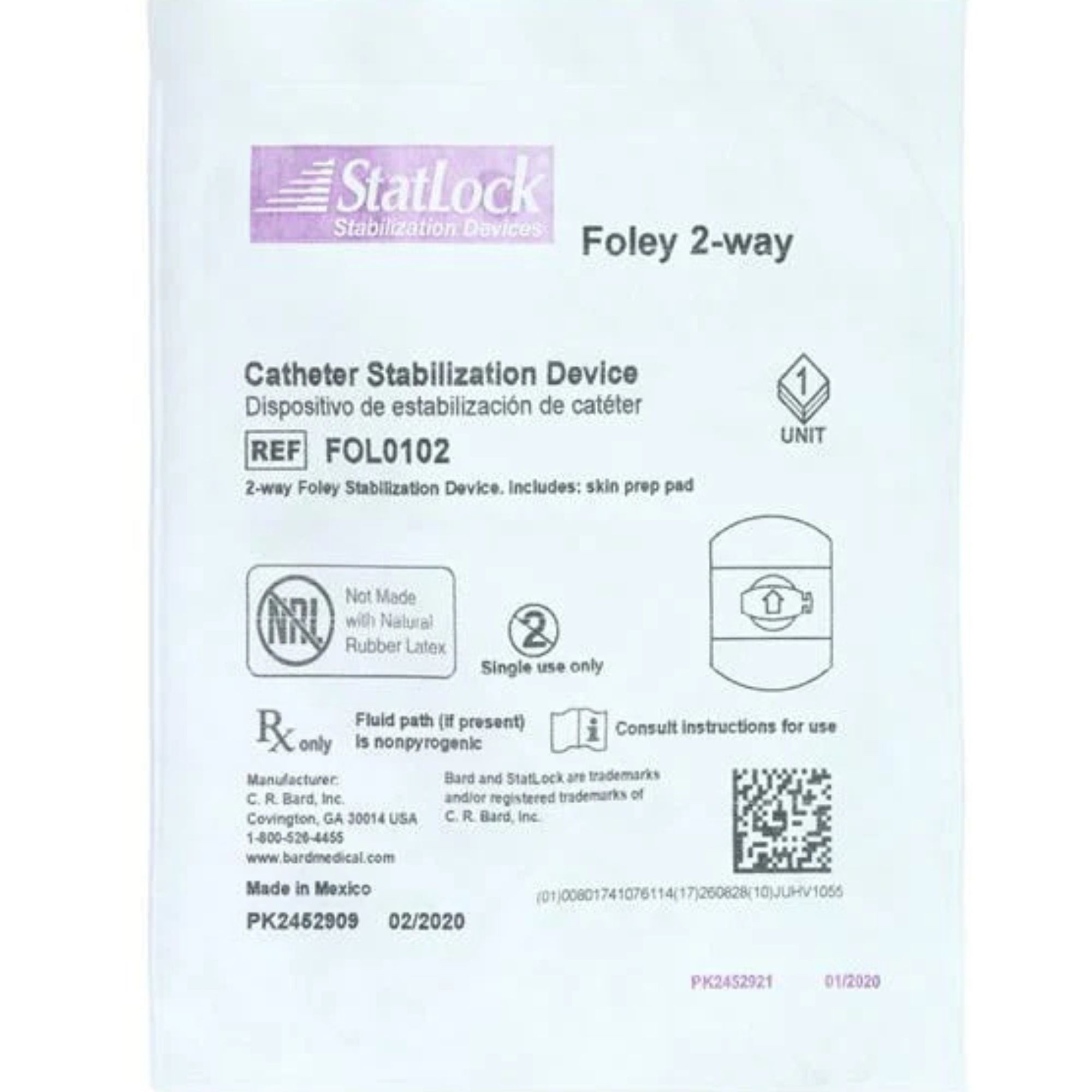 StatLock Foley Stabilization Device for Silicone Catheters, Sterile