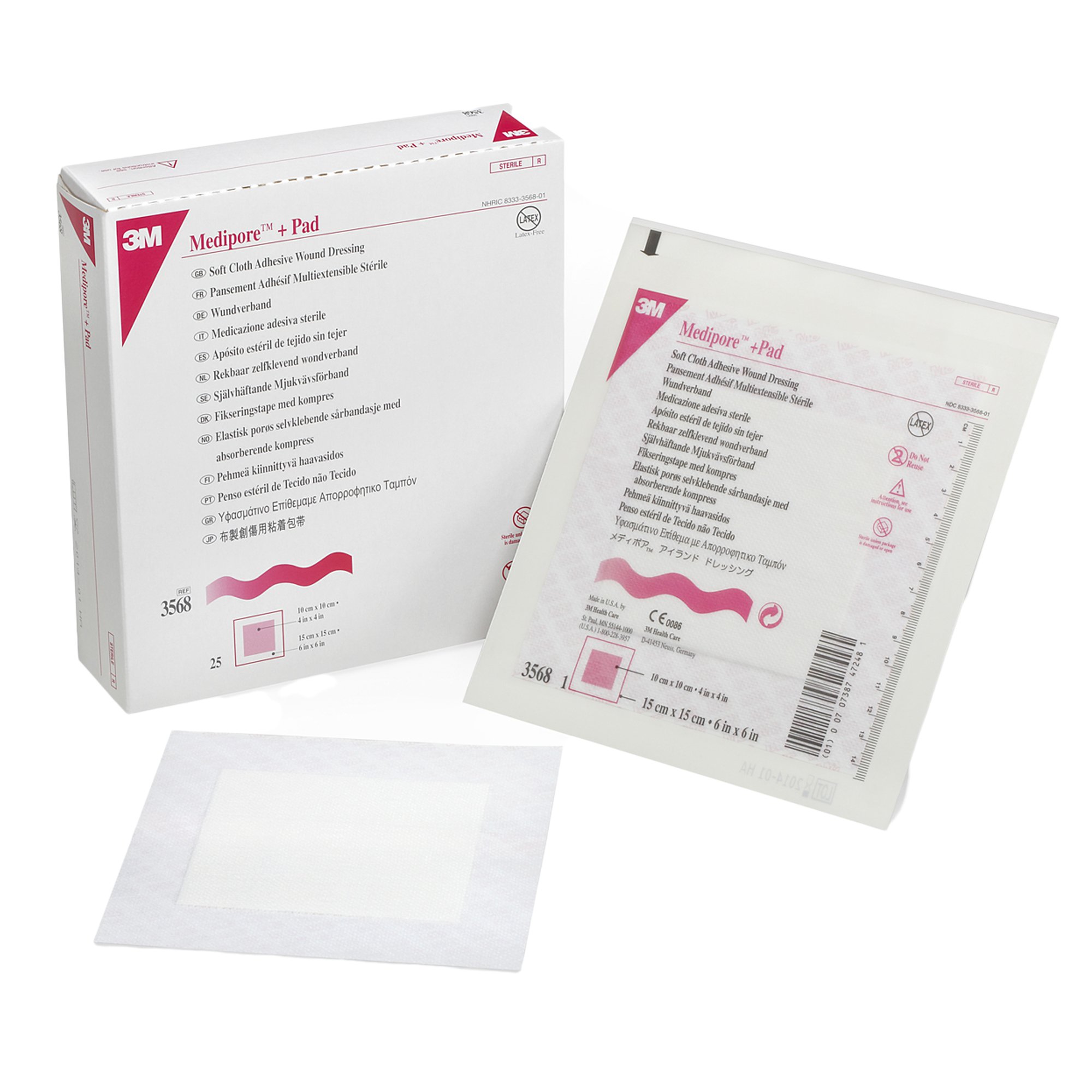3M Medipore +Pad Soft Cloth Adhesive Wound Dressing, 6 X 6