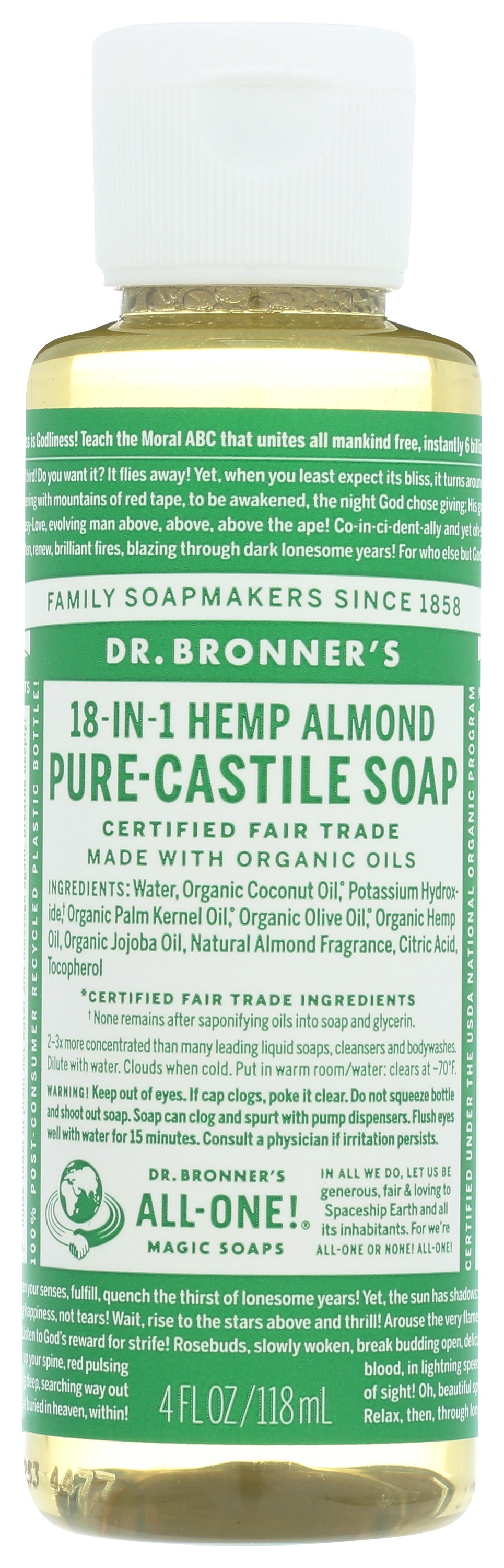 Dr. Bronner's Organic Hemp Pure Castile Soap, Almond Carewell