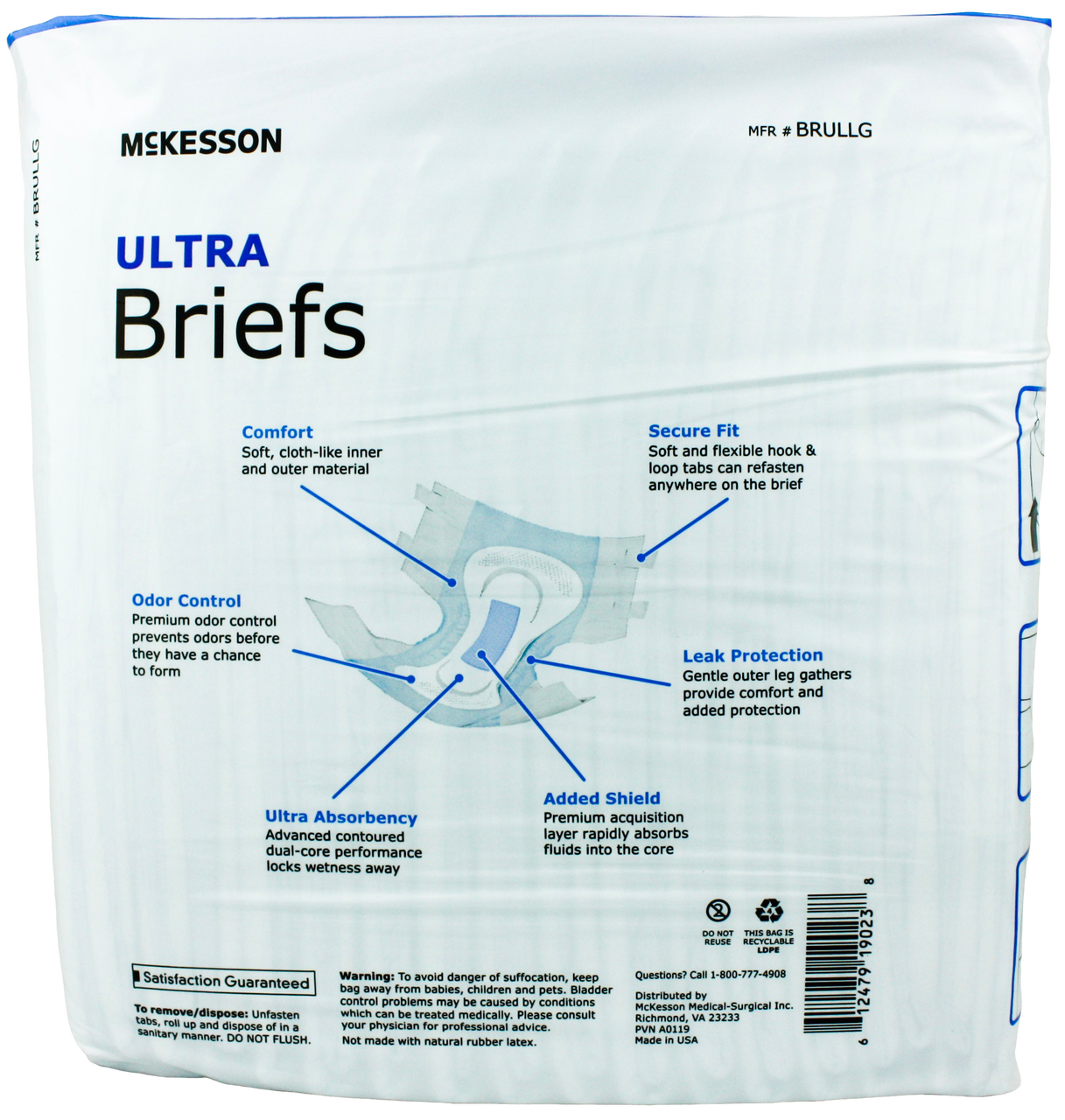 McKesson Super Incontinence Briefs, Moderate Absorbency Adult Diapers - XL,  15 Count, 4 Packs, 60 Total