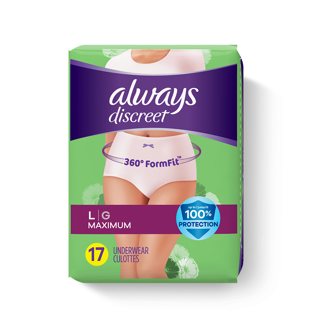 Always Discreet Boutique, Incontinence Underwear for Women, Maximum  Protection, Large - 18 ea