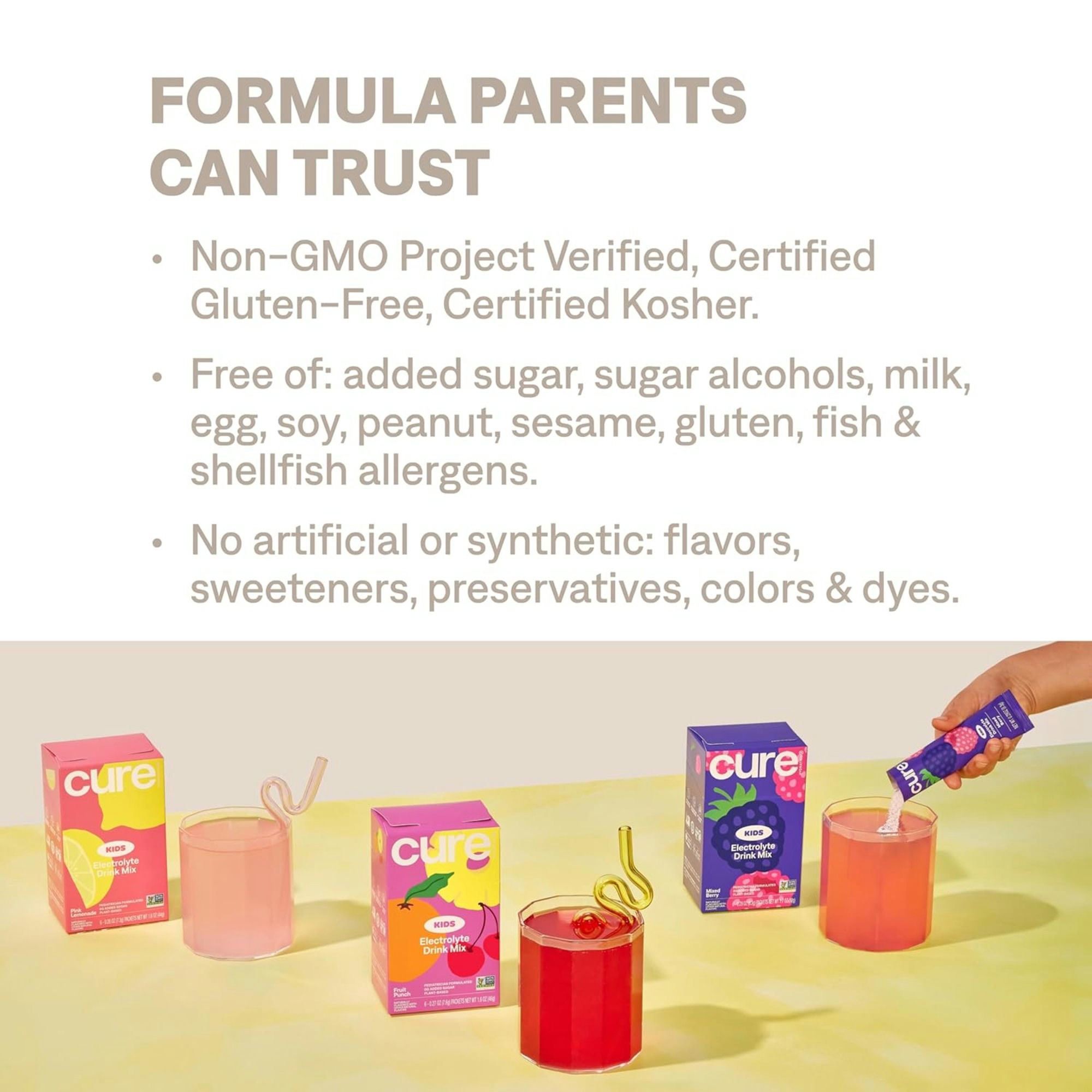 Cure Hydration, Kids, Electrolyte Drink Mix, Fruit Punch