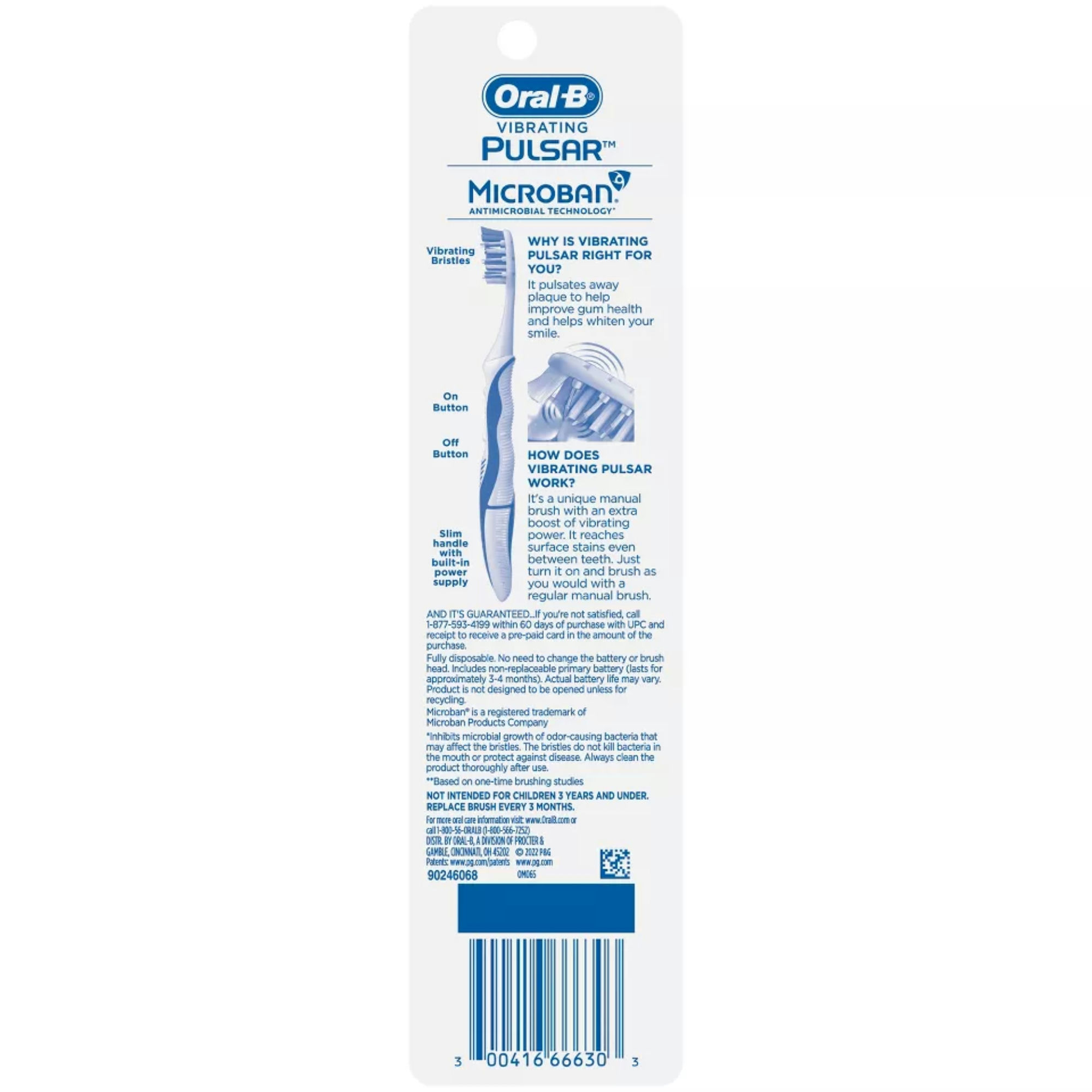Oral-B Pulsar Battery Powered Toothbrush, Medium, 4 Pack – Batteries Included